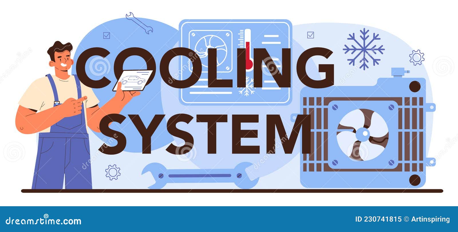 cooling system typographic header. car repair service.
