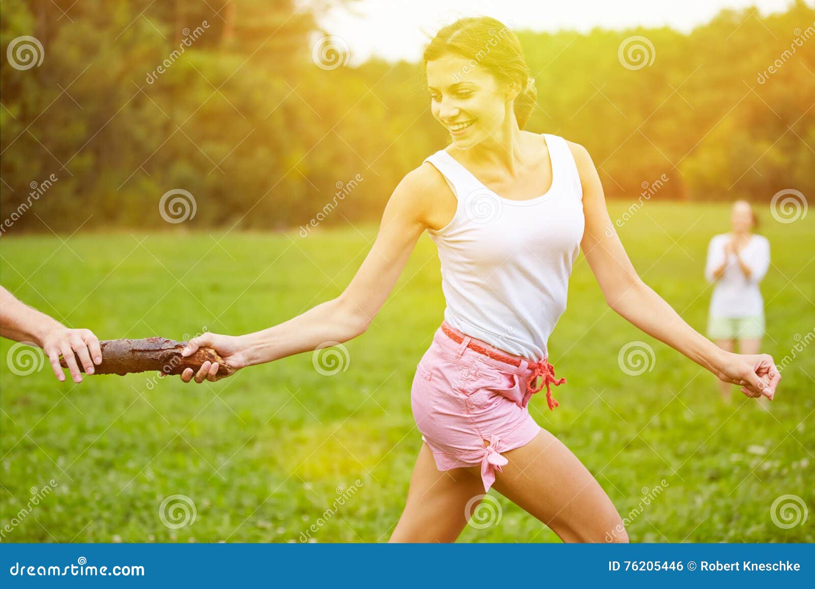 Cooperation at Relay Race in Summer Stock Photo - Image of deliver ...