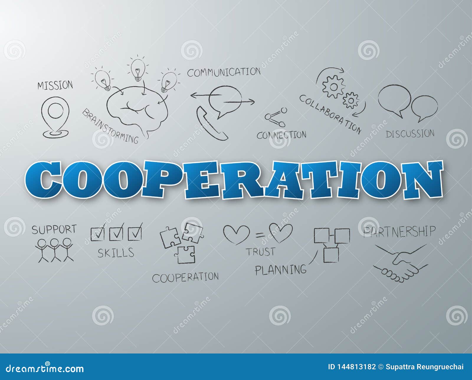 Cooperation Word on Light Background. Vector Illustration Stock