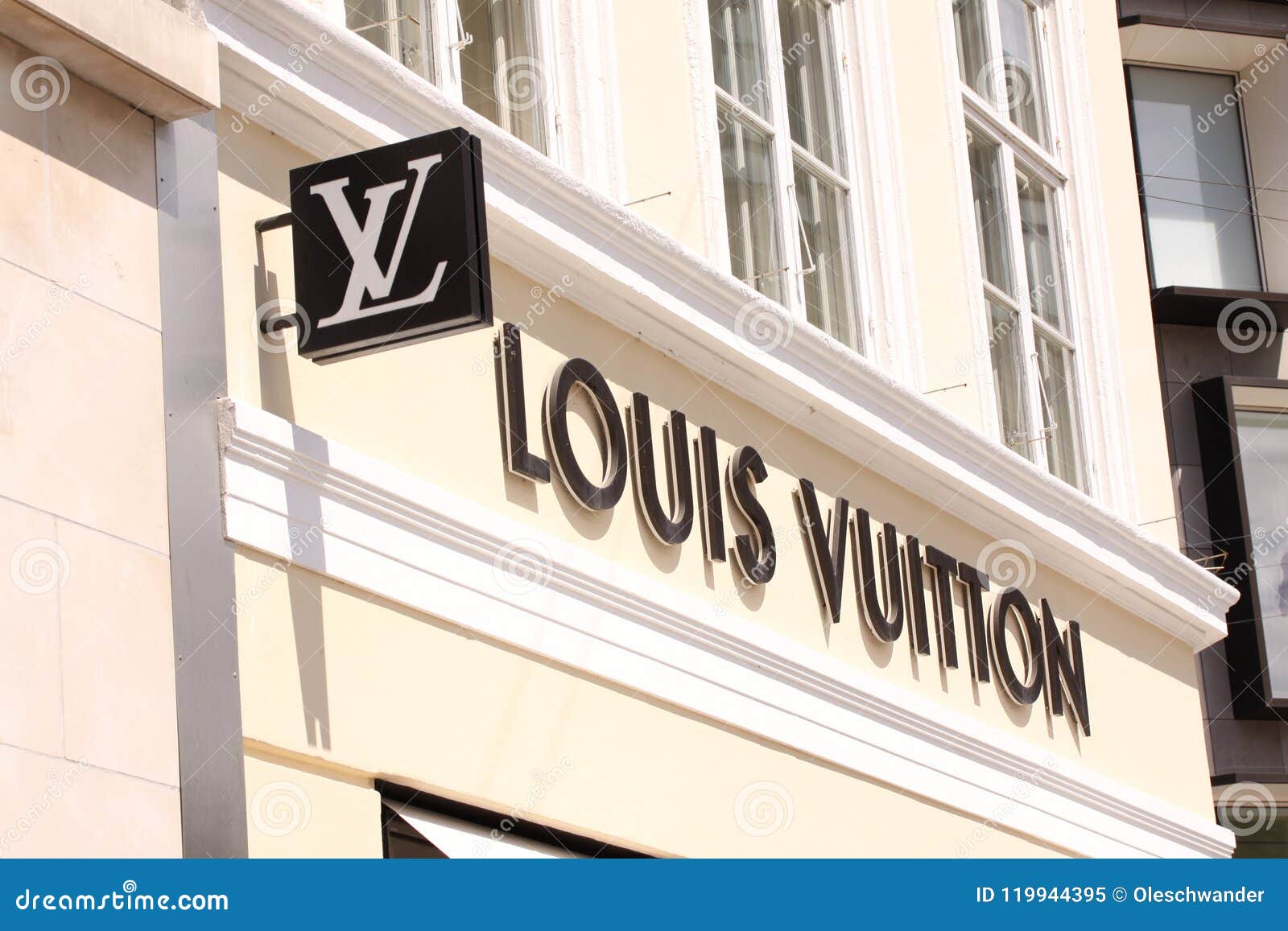 Louis Vuitton Logo Sign Panel on Shop. Louis Vuitton is a Famous
