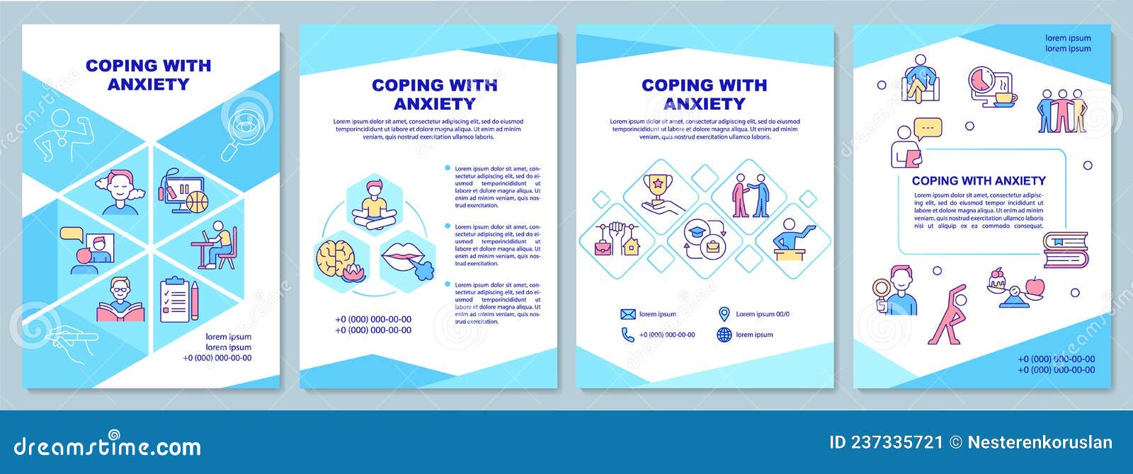 Coping with Anxiety Blue Brochure Template Stock Vector - Illustration