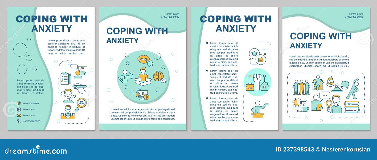 Coping with Anxiety Disorder Mint Brochure Template Stock Vector