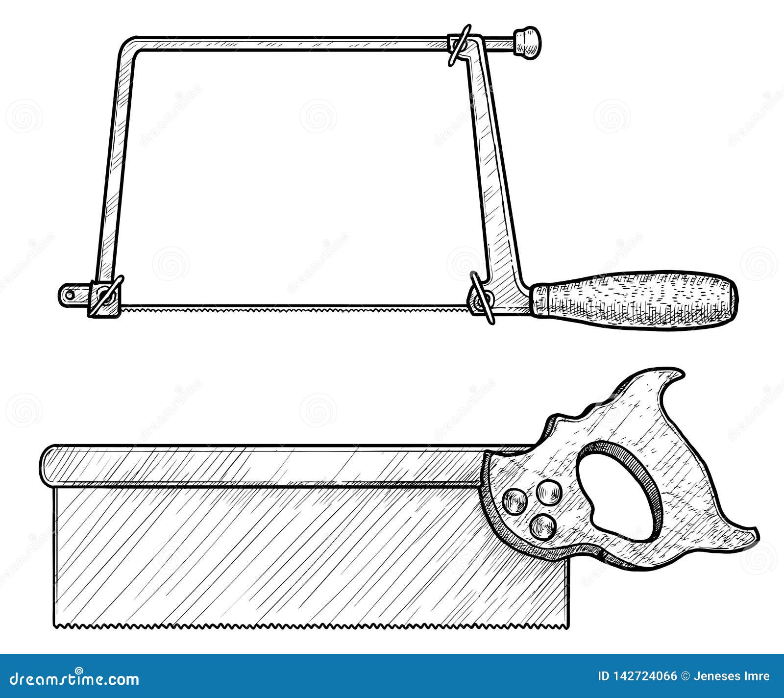 Coping Saw, Tenon Saw Illustration, Drawing, Engraving, Ink, Line Art
