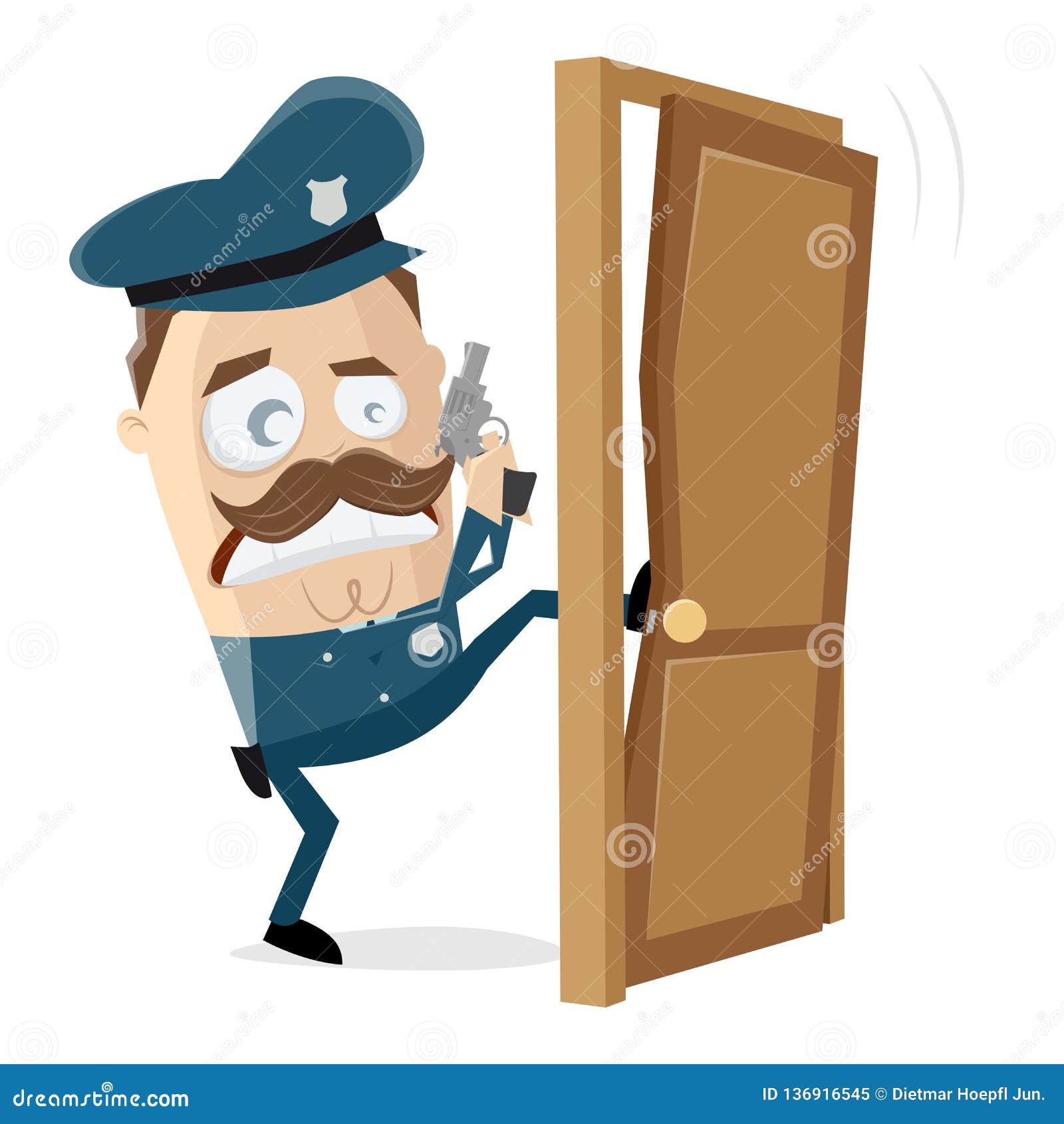 Angry Police Officer Kicking In The Door Stock Vector Illustration Of Door Action