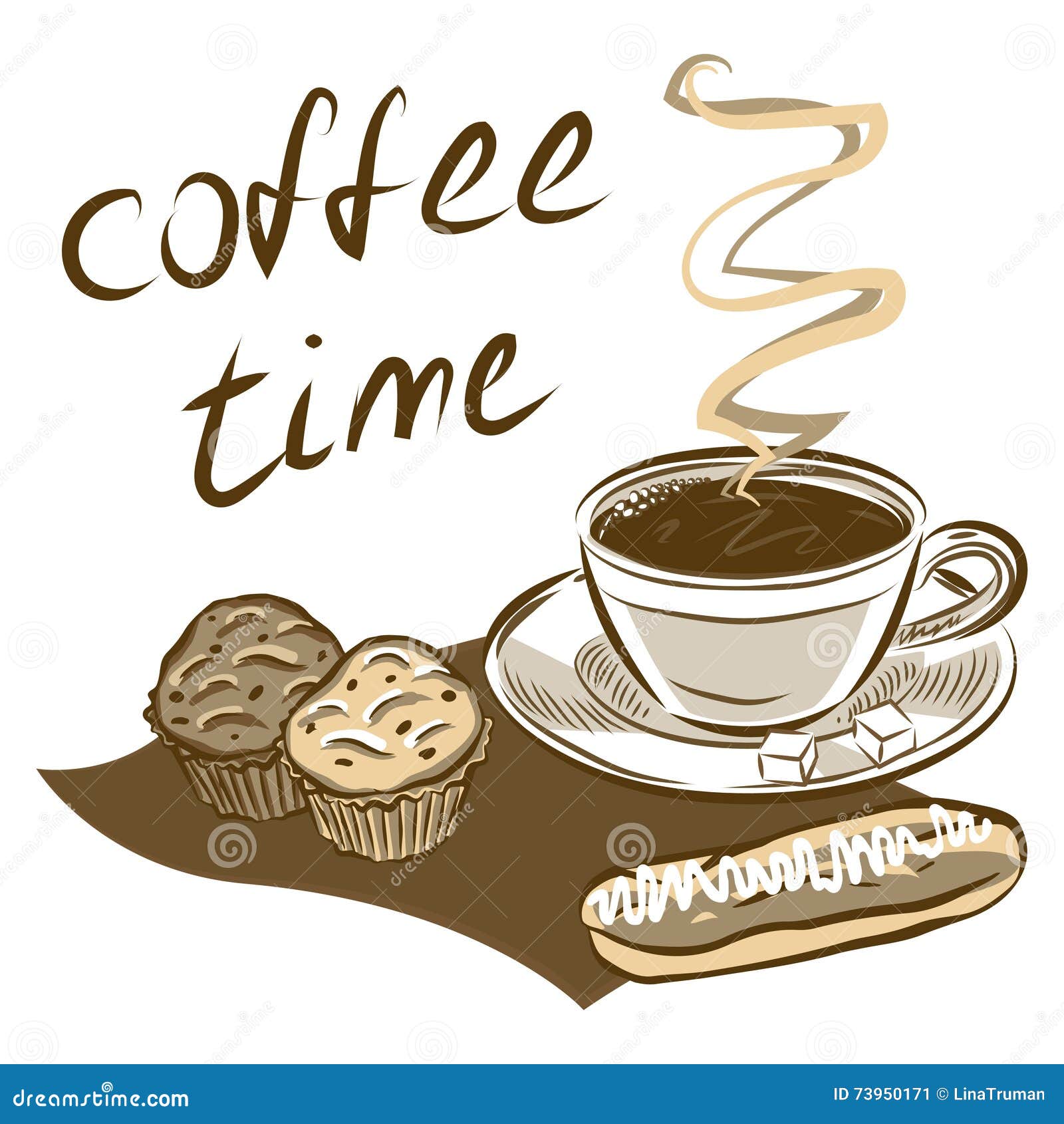 Copo E Bolos De Café Vetor Desenhado Mão Ilustração do Vetor