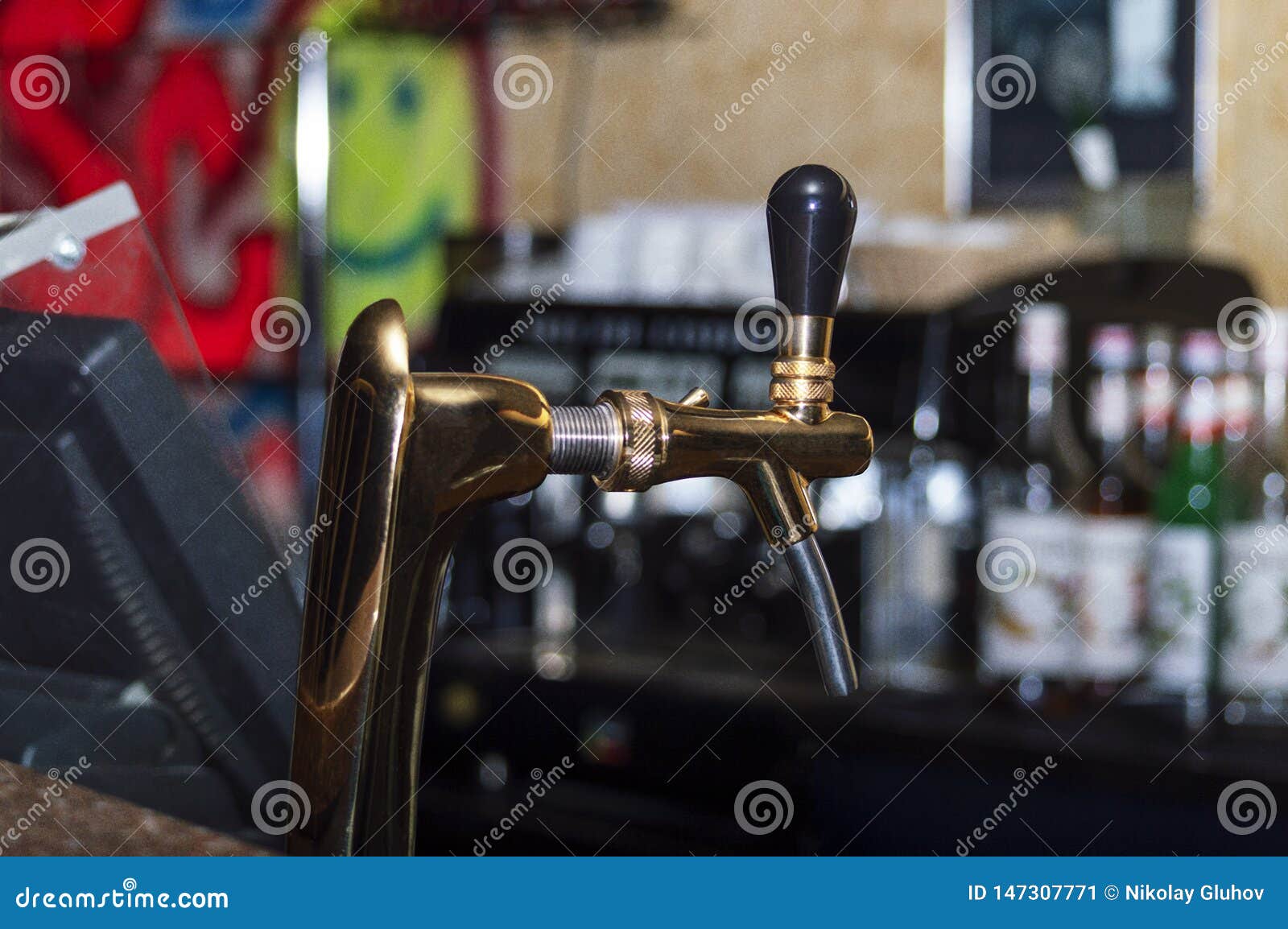 Copper Beer Taps in a Dark Bar Stock Image Image of people, motor