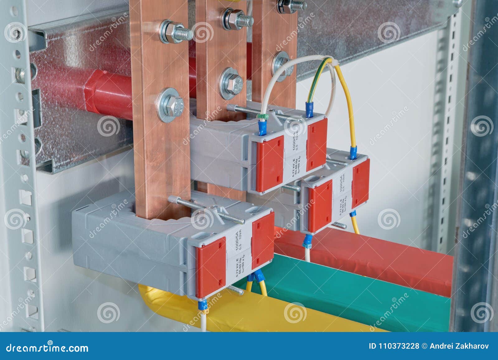 Copper Busbars With Current Transformers On Them In An Electric