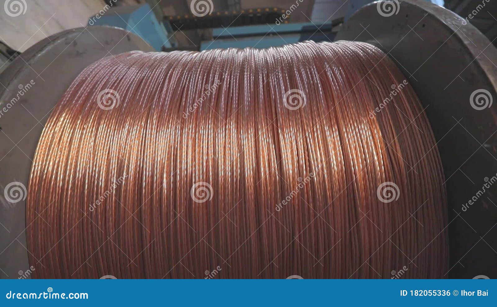 Copper Cable, a Coil of Copper Cable. Copper Cable Manufacturing Stock