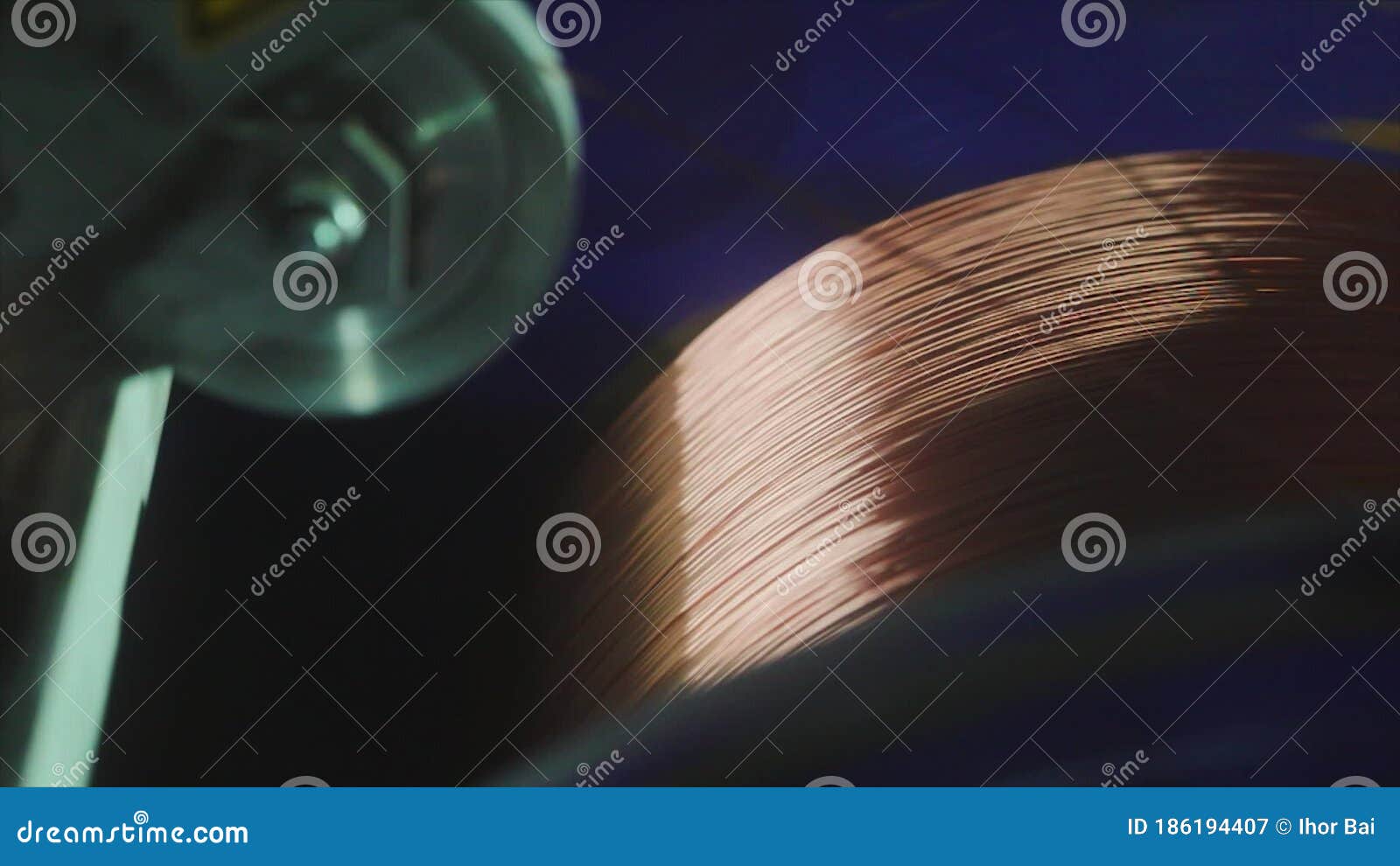 Copper Cable Manufacturing Process. Closeup Wire Production Stock