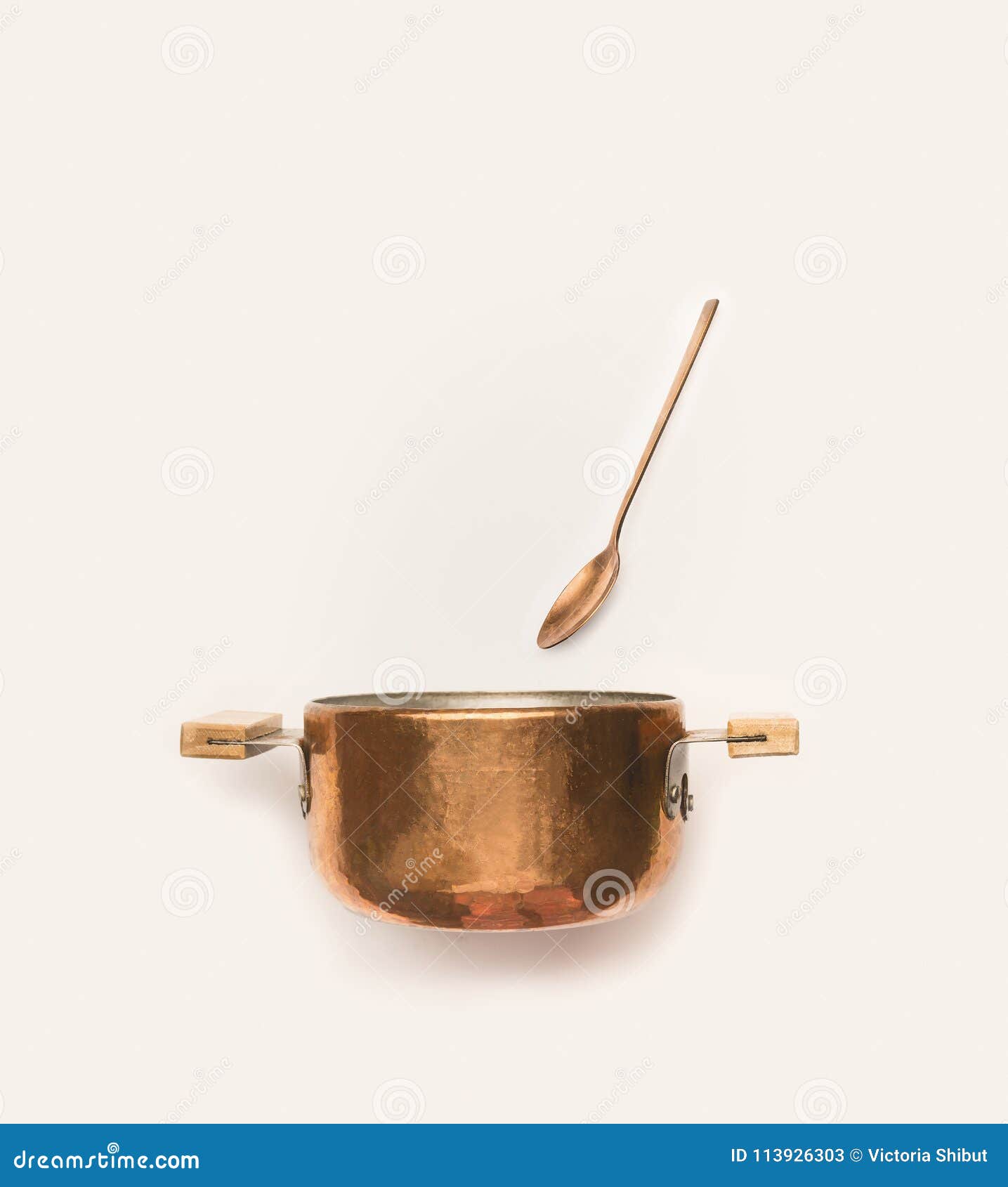 Copper Cooking Pot With Spoon On White Stock Image Image of empty