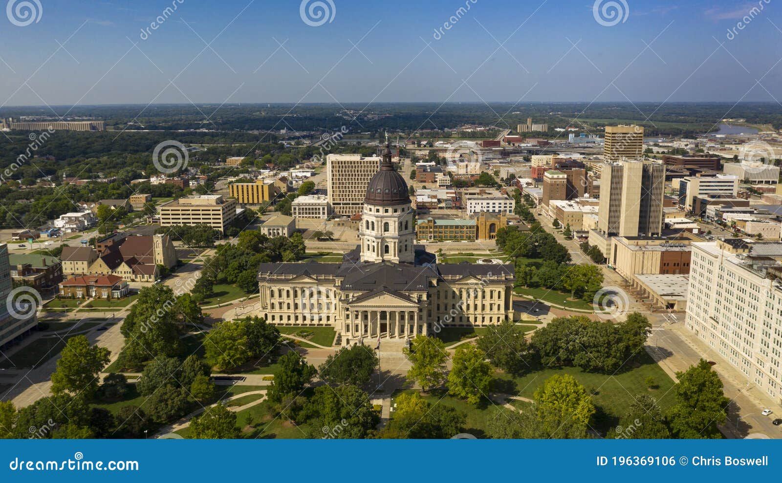 aerial view mid day at the state capital building in topeka kansas usa