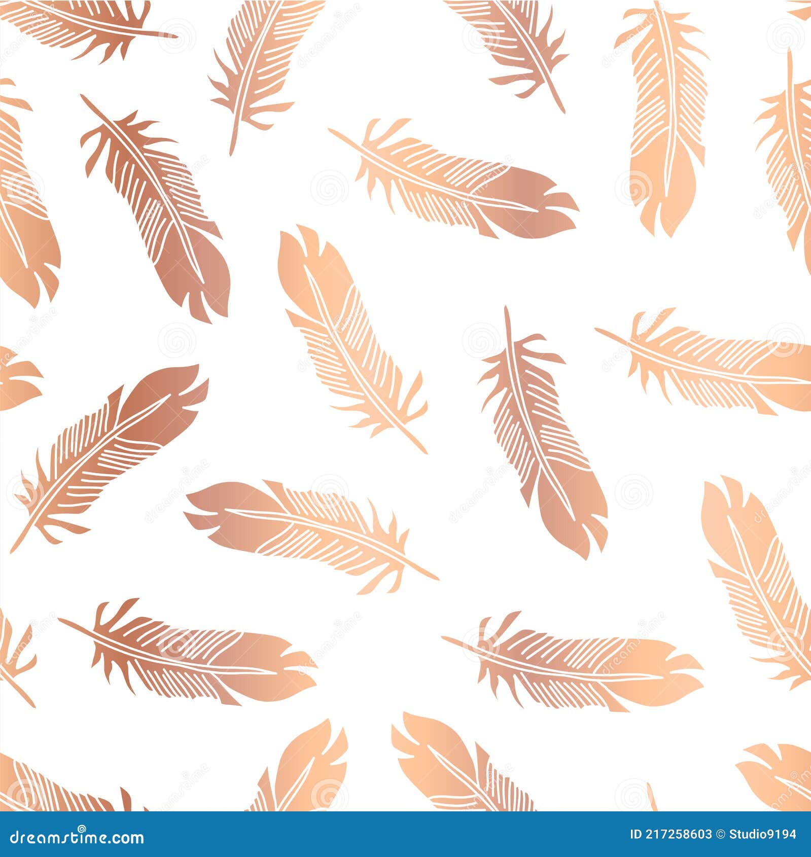 Copper Foil Feathers Seamless Vector Pattern. Repeating Background Metallic  Rose Gold Feather Illustration Stock Vector - Illustration of feather,  elegant: 217258603