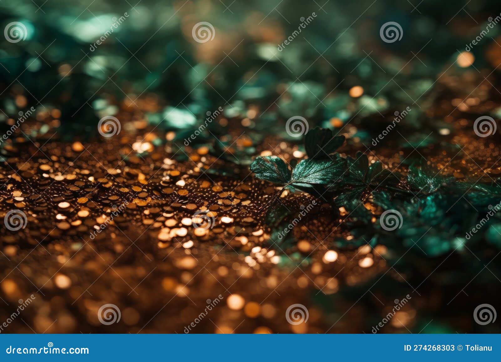 copper and green sparkle in shimmering backdrop