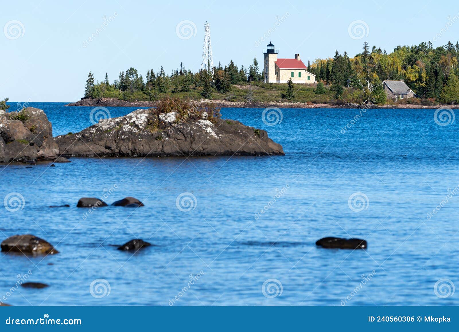 Copper Harbor Lighthouse on Lake Superior in Michigan Stock Photo