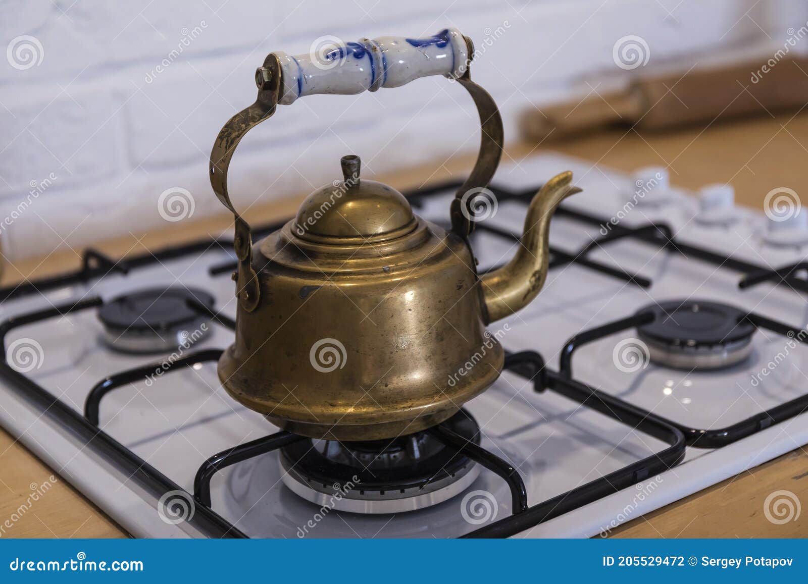 Copper Kettle on the Gas Stove Stock Photo Image of water, equipment