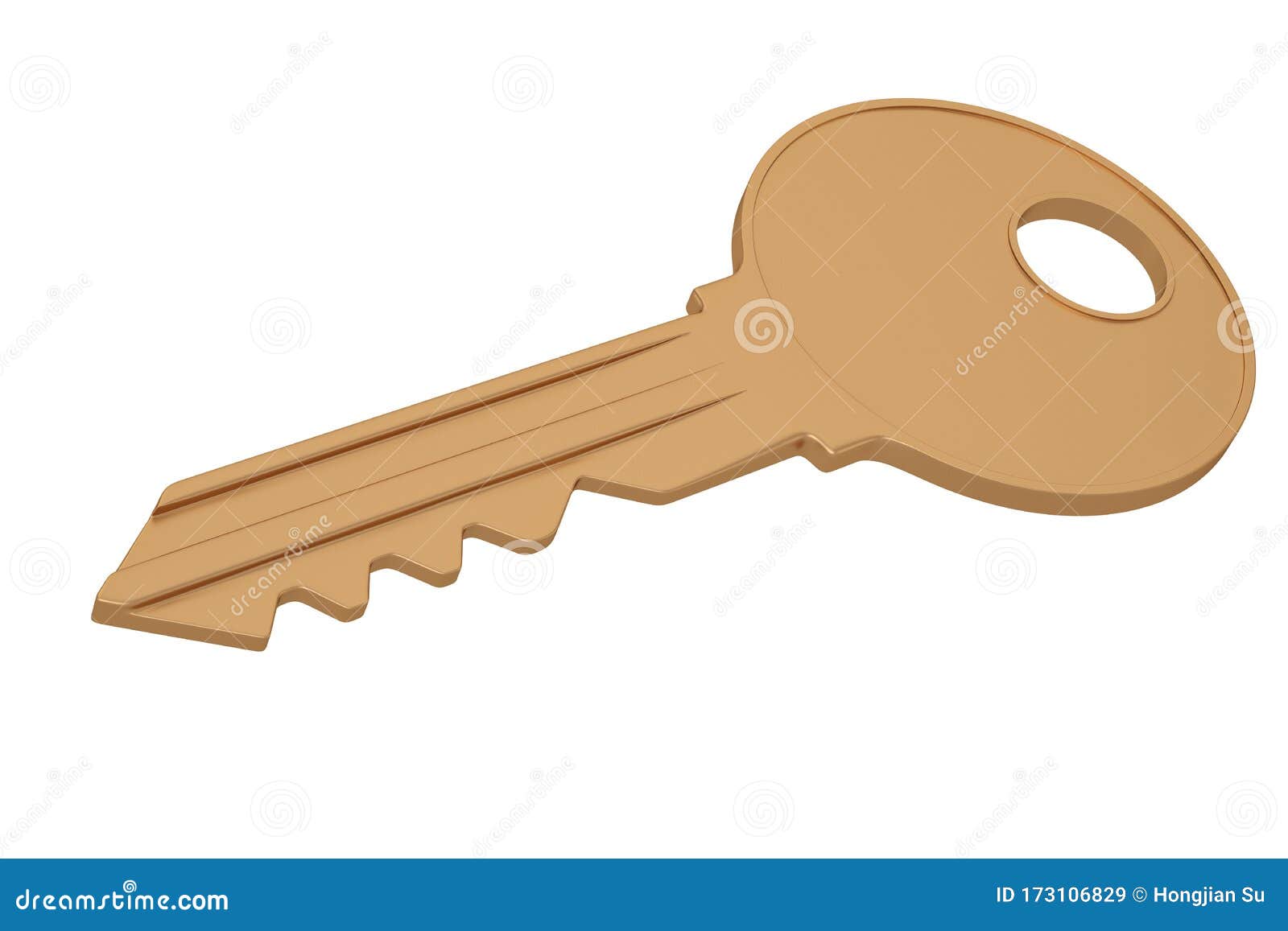 Copper Key and Label Isolated on White Background 3D Illustration Stock