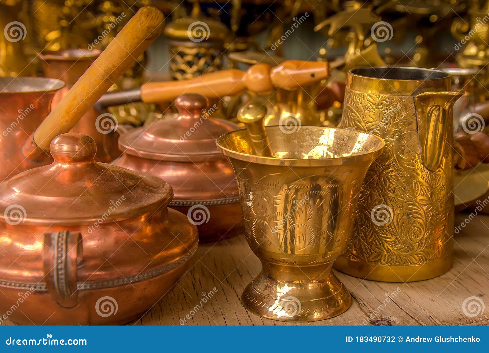 Copper Objects. Different Copper Utensils Stock Photo Image of bazaar