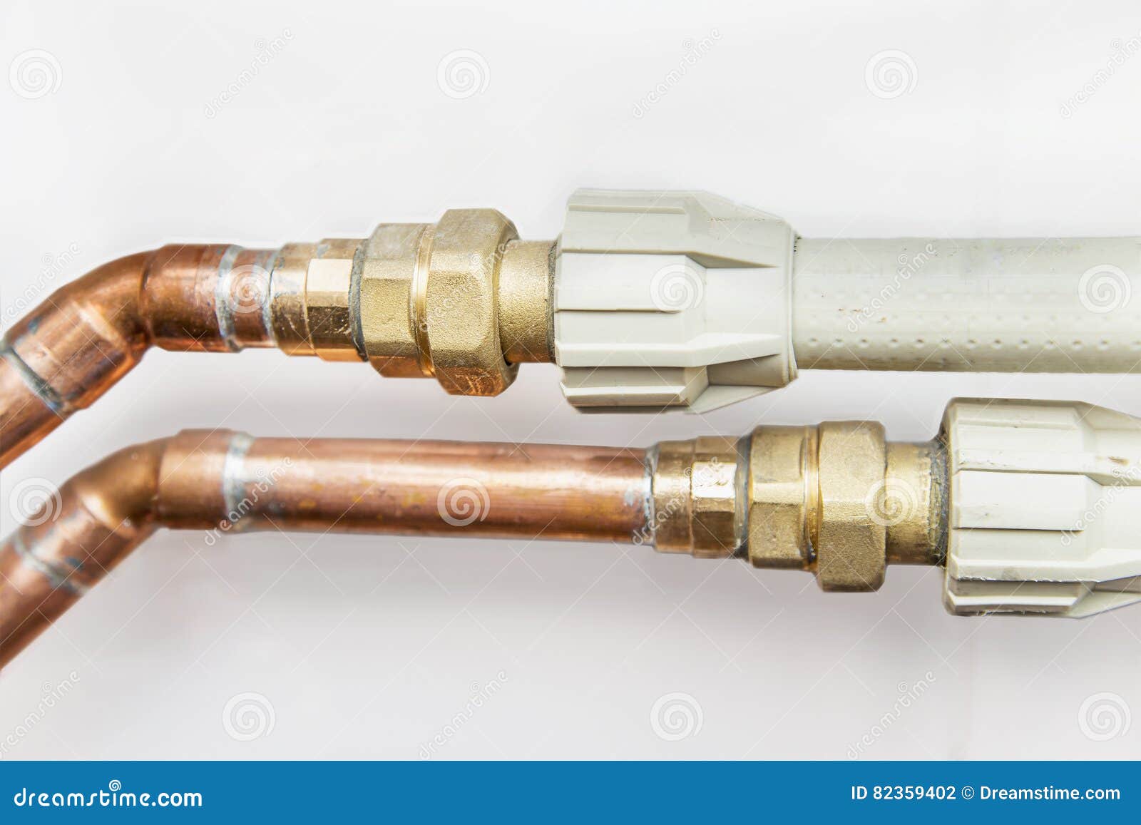 Copper and plastic pipes stock photo. Image of pipeline 82359402