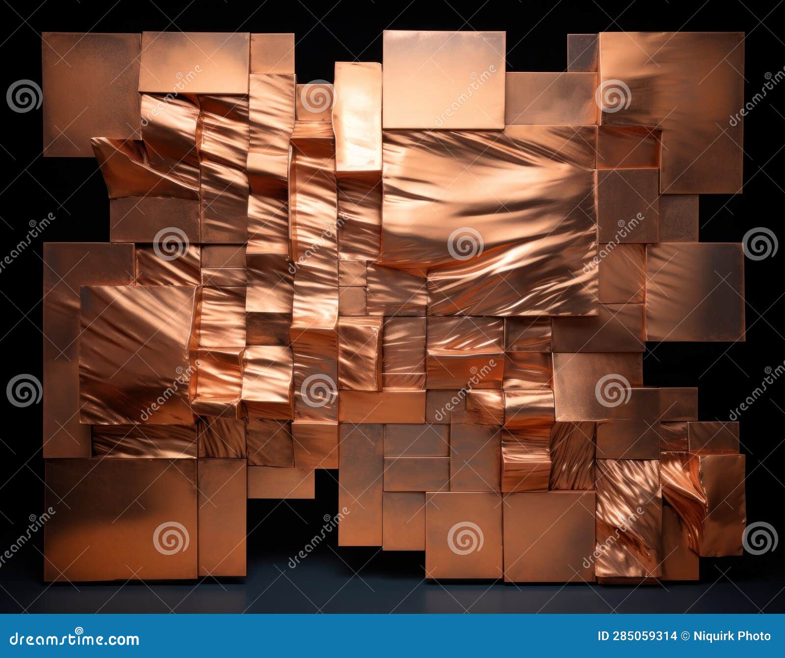 copper sheet metal blocks forming and abstract metallic background.