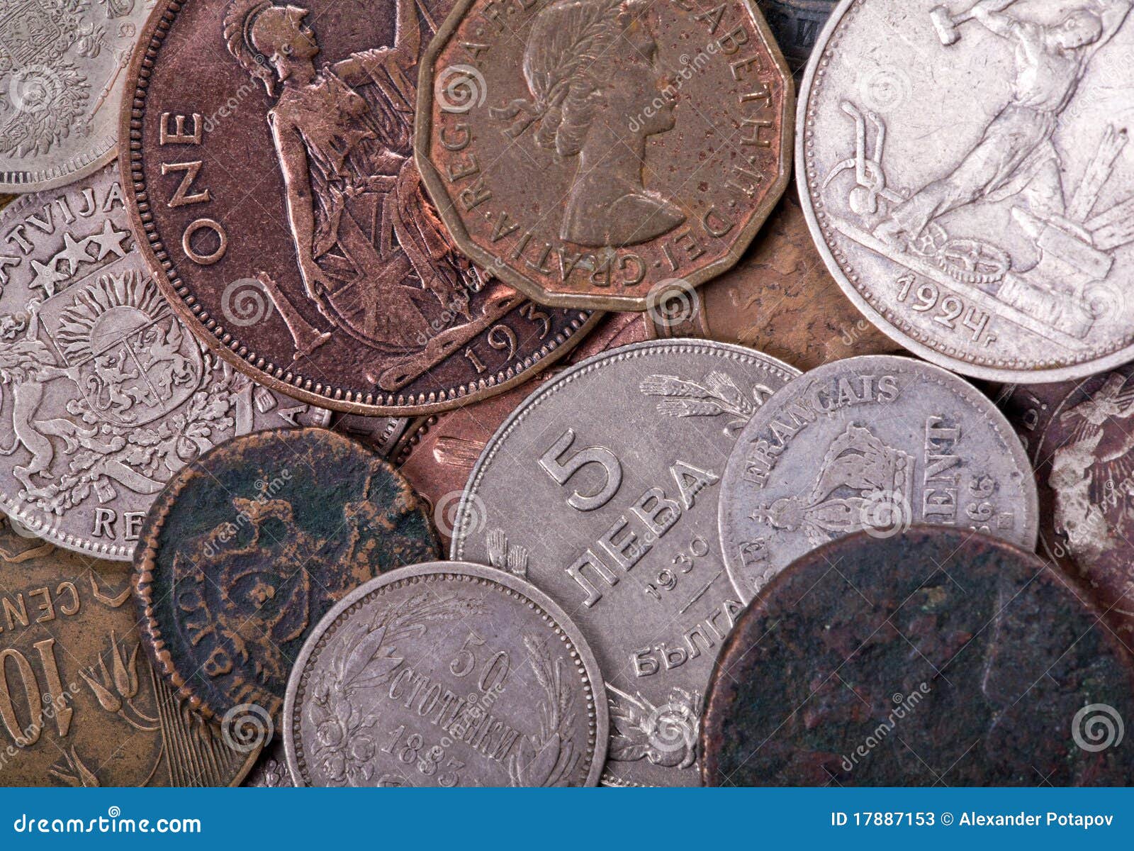 Copper And Silver Old Coins Background Stock Image - Image of finance
