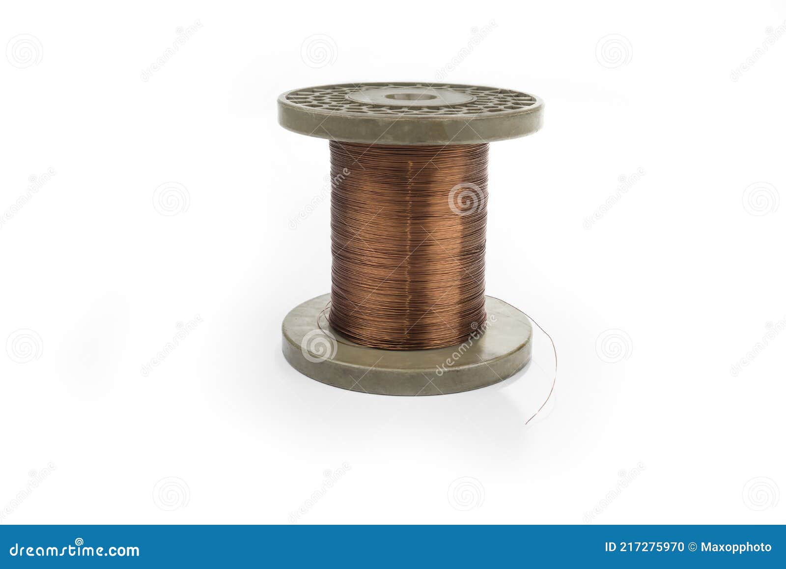Copper Wire on a Reel on a White Background Stock Photo - Image of