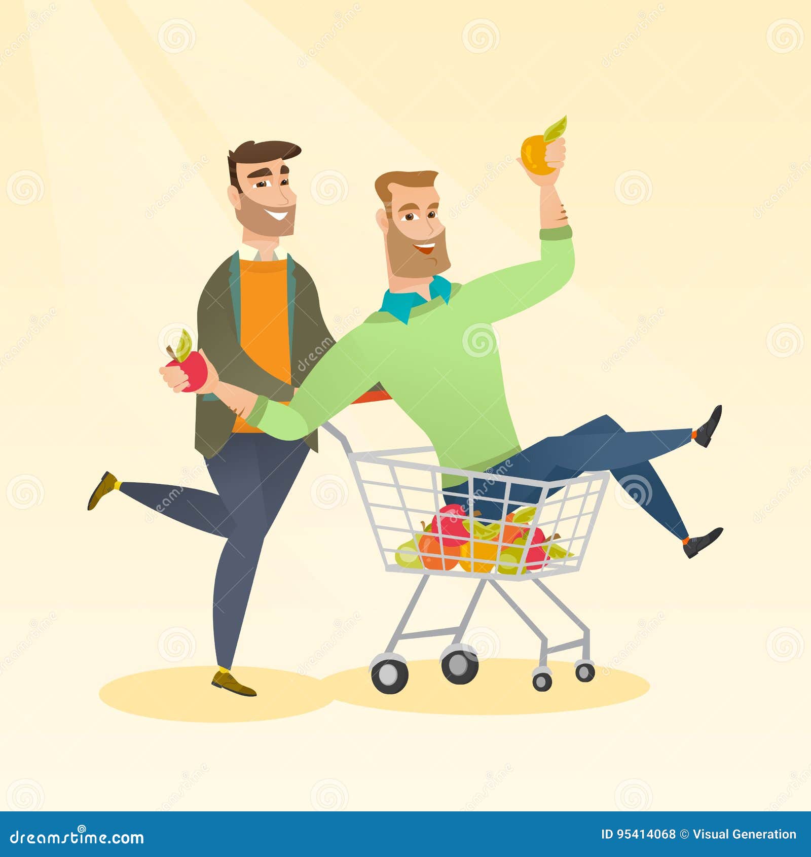 Coppie Degli Amici Che Guidano In Carrello Di Acquisto Illustrazione