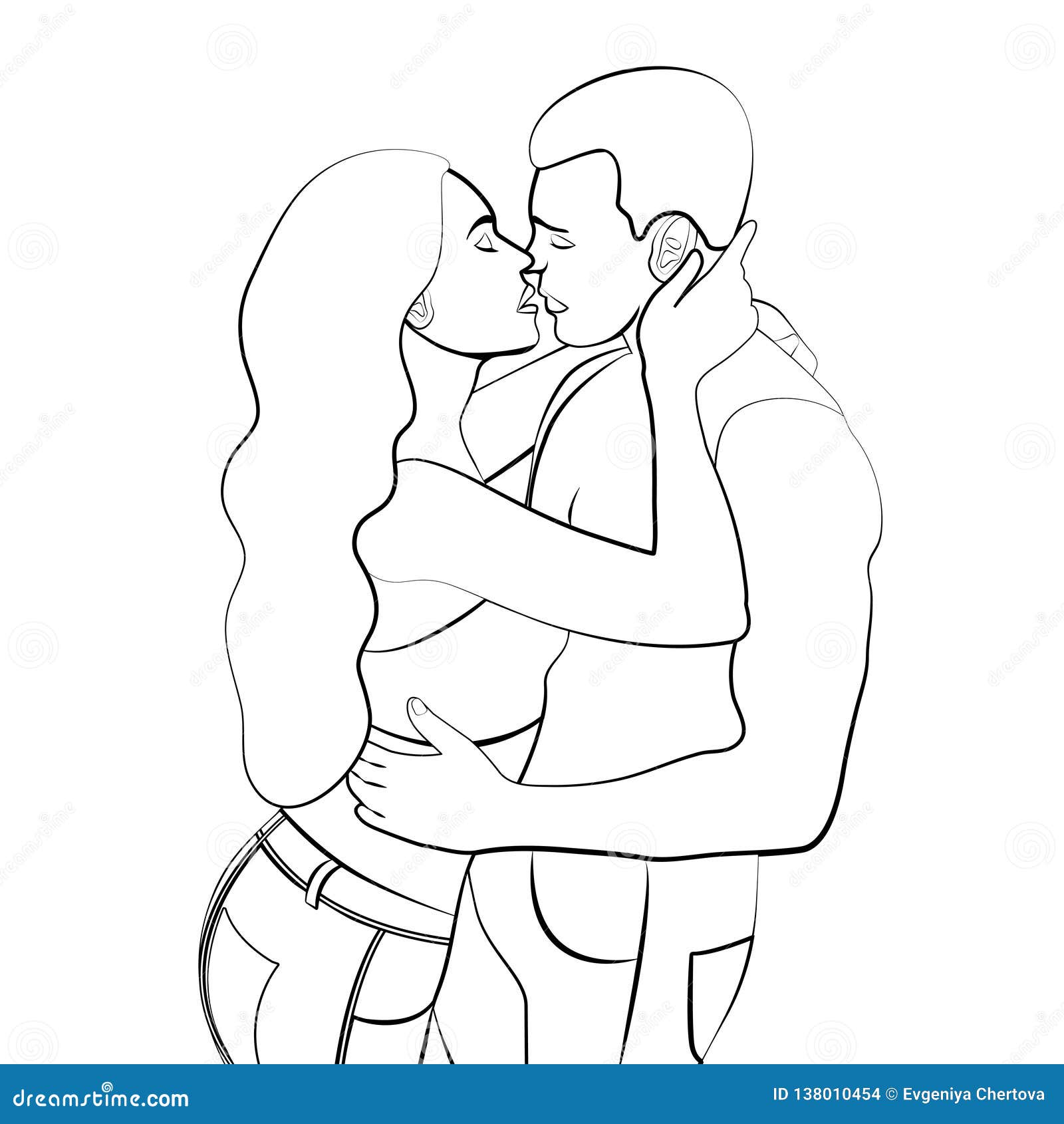 Coppie Nel Contorno Di Amore In Siluetta Nel Disegno In Bianco E Nero Lineare Nella Coloritura Nello Schizzo Nell Immagine D Illustrazione Vettoriale Illustrazione Di Cute Arte