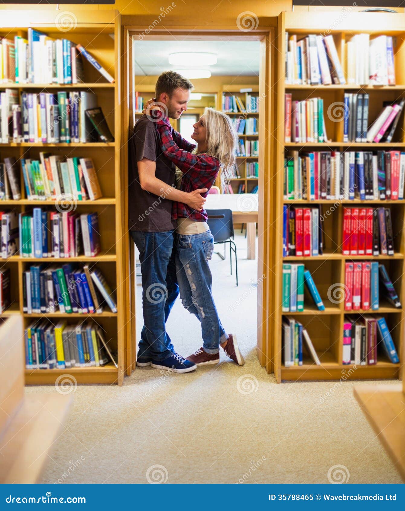 Coppie Romantiche Che Abbracciano Dagli Scaffali Per Libri in Biblioteca  Immagine Stock - Immagine di abbraccio, fidanzato: 35788465