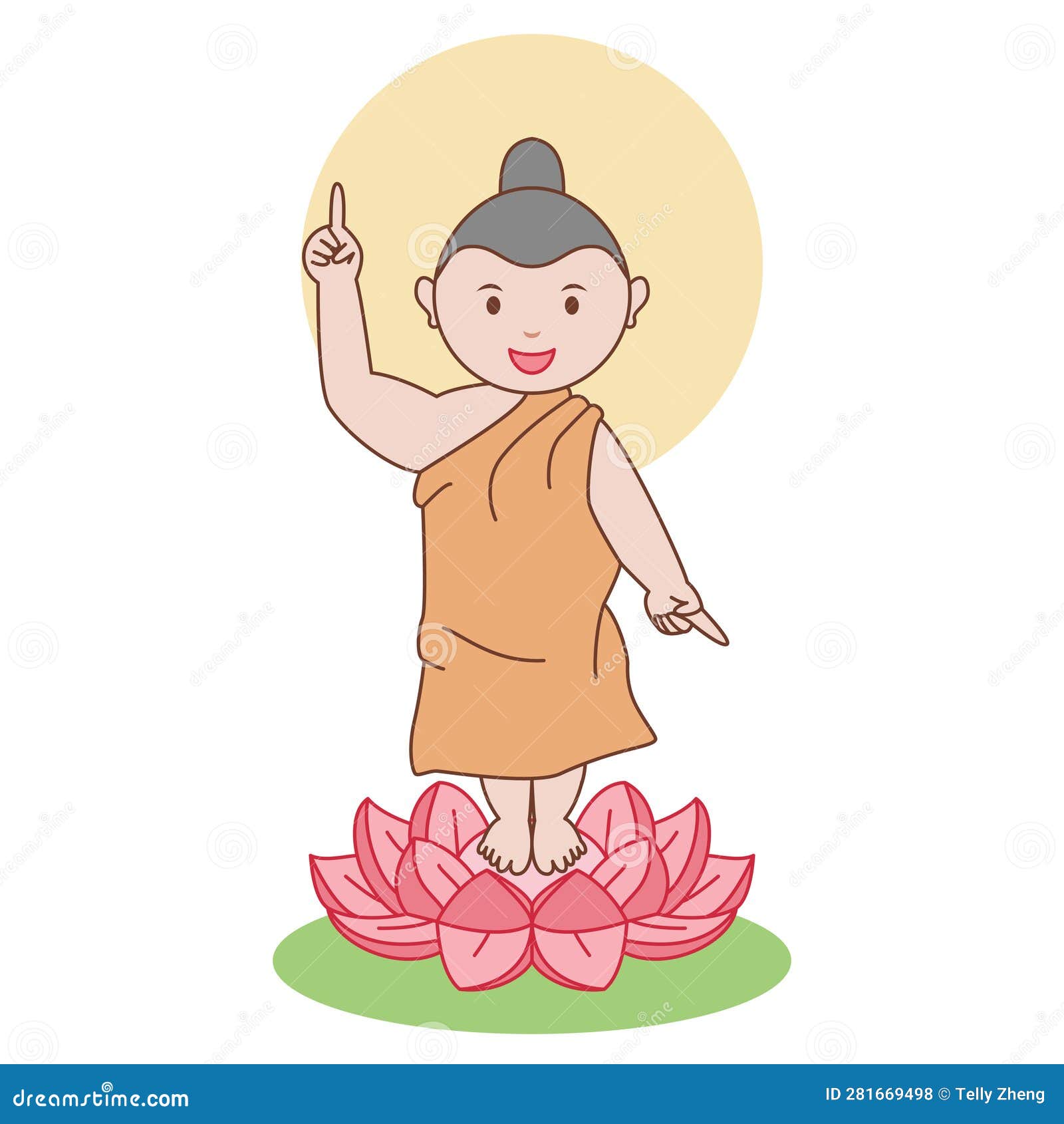 Baby Buddha Siddharta Pose after Born. Stock Vector Illustration of
