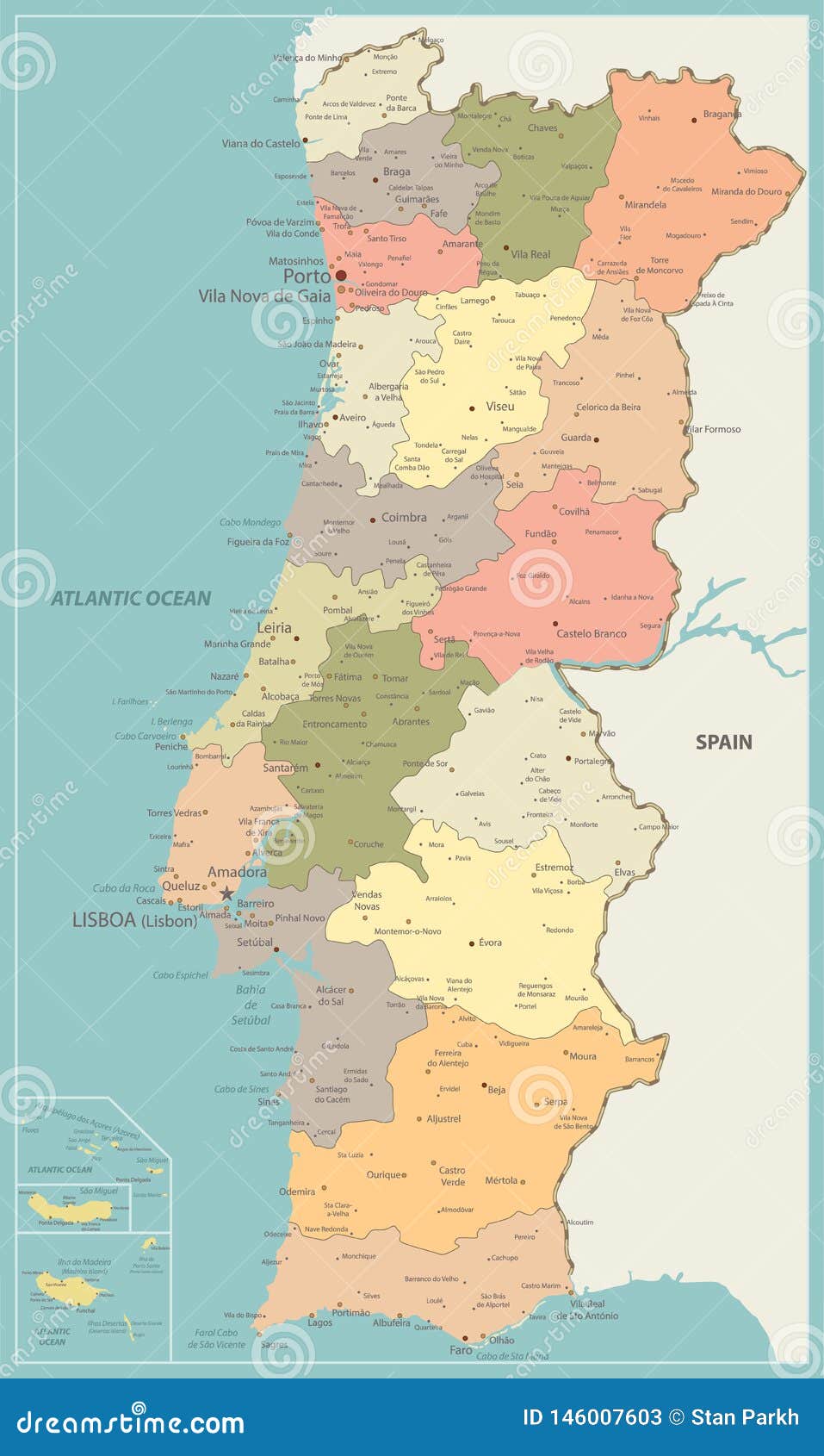 Mapa Detalhado Portugal Com Subdivisões. Mapa Administrativo De Portugal  Com Os Distritos E Cidades Designados Pelos Estados E Ilustração do Vetor -  Ilustração de vila, portugal: 205087747