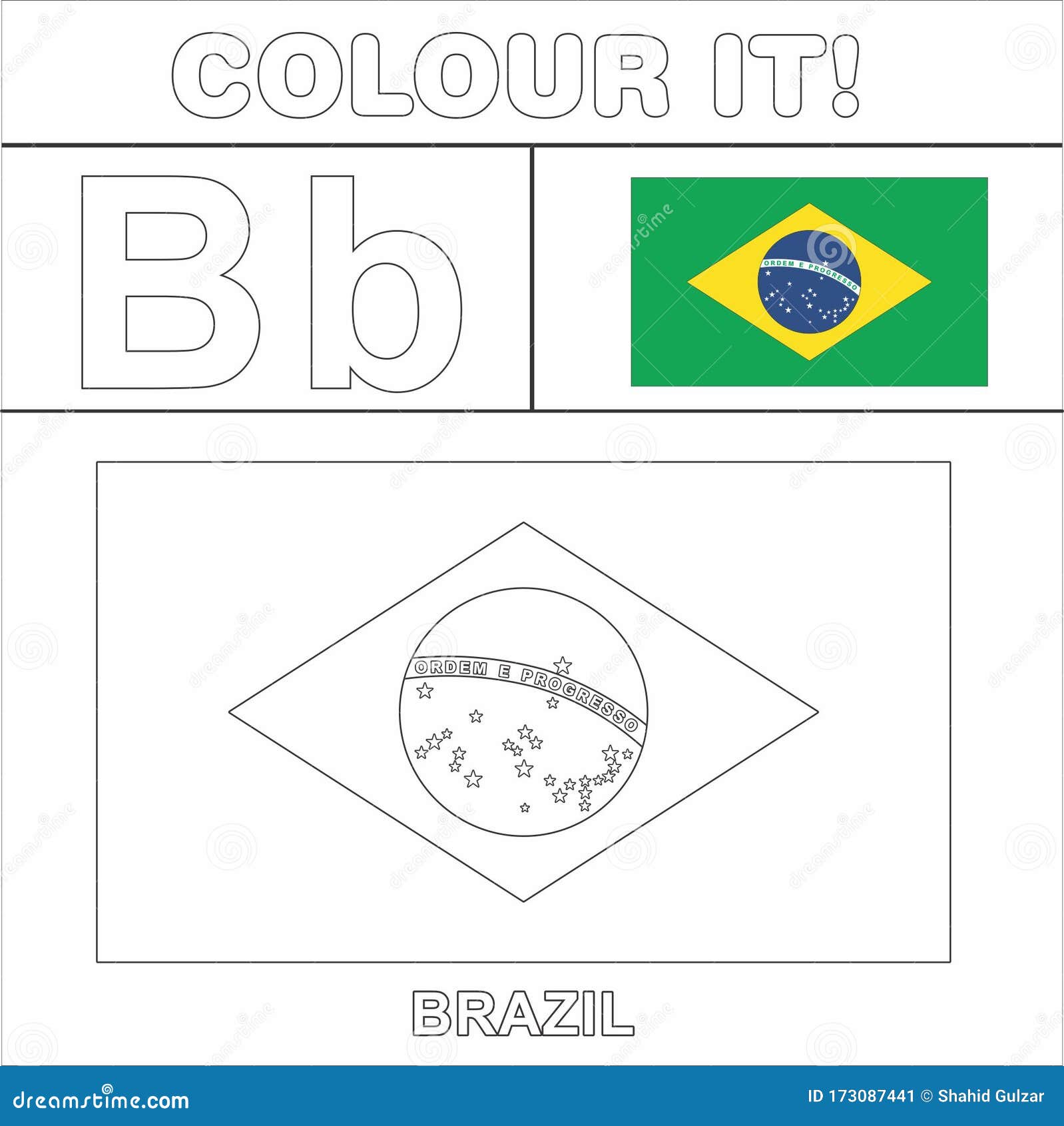 Cor Que Ela Cria Coloração Do País Da Página a Partir Da Letra Inglesa B  Brasil Como Colorir a Bandeira Ilustração Stock - Ilustração de bandeira,  inglês: 173087441