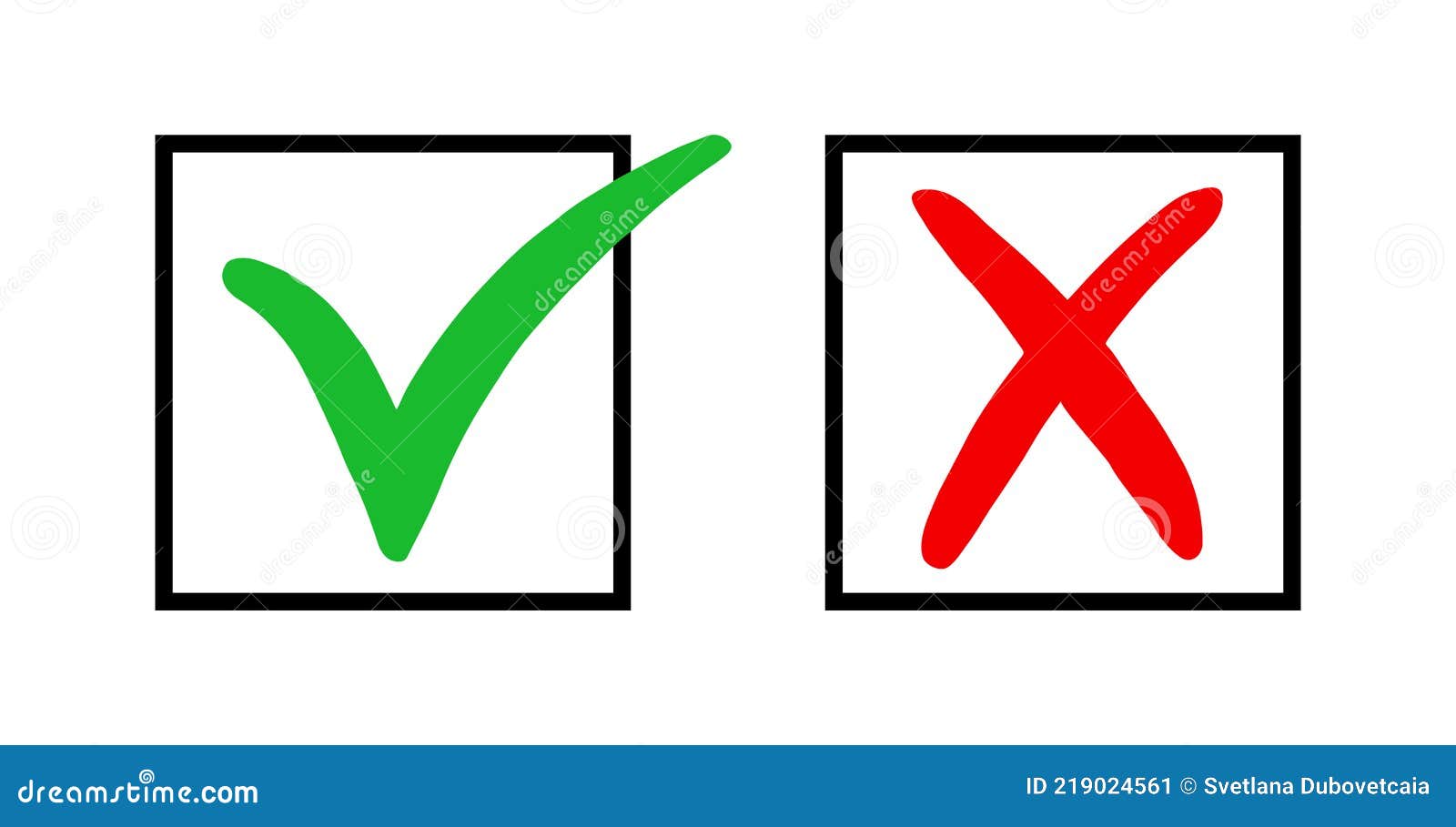 Ícone de marca de seleção, caixa de seleção verde e cruz vermelha ou  círculo da lista de verificação com ícones de sim e não