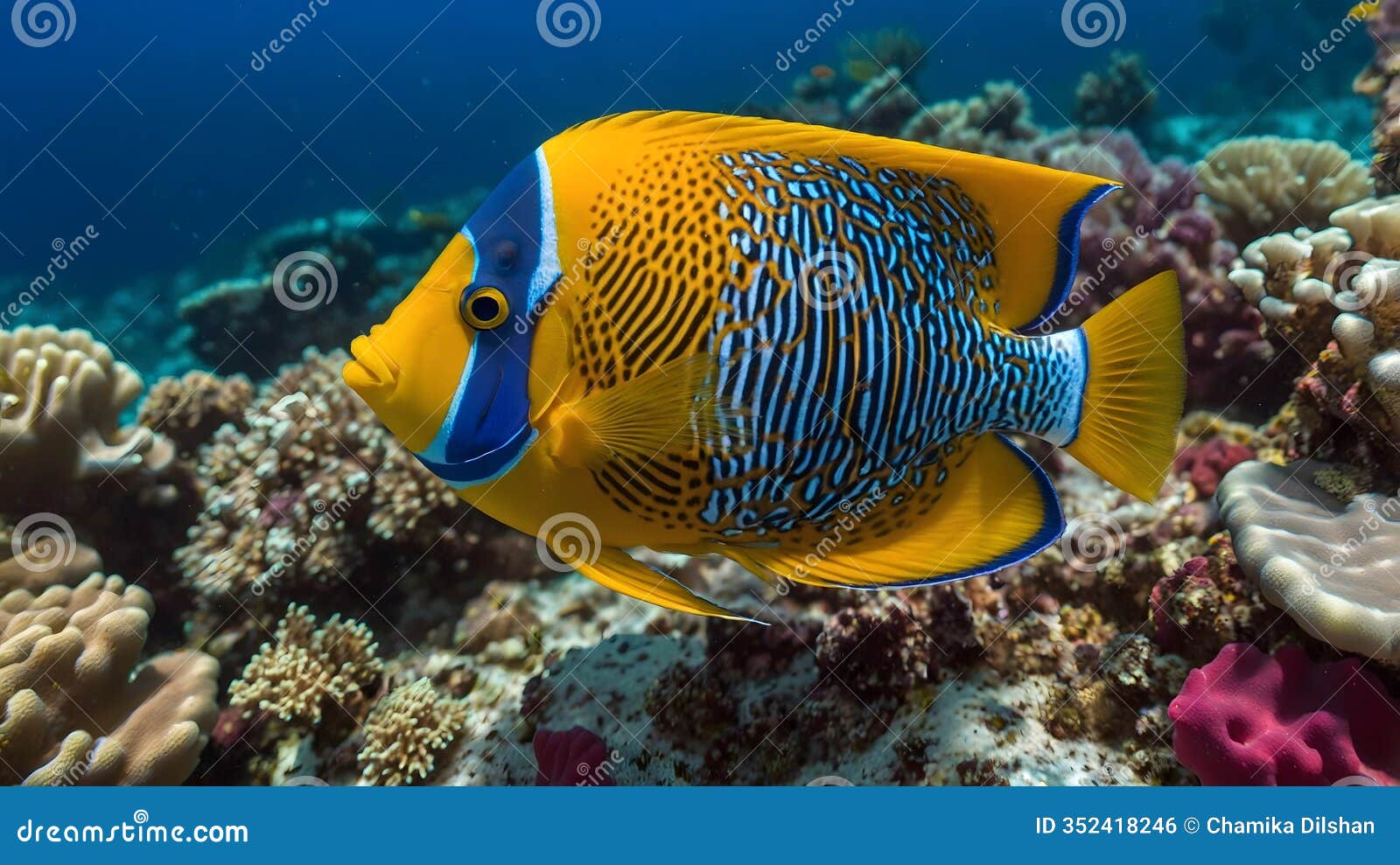 serene splendor: a clarion angelfish in a colorful coral landscape