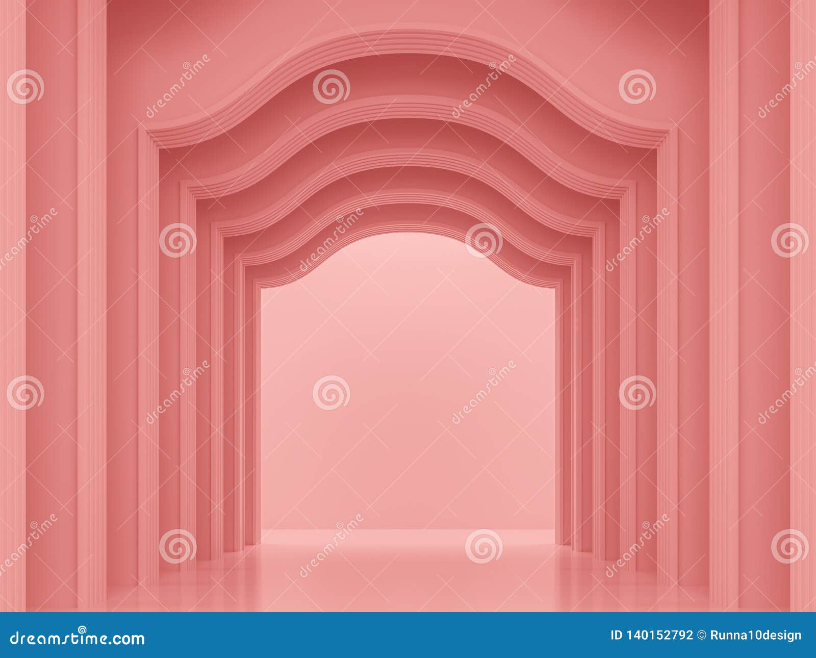 Coral Pink Classical Interior Space 3d Render Stock Illustration