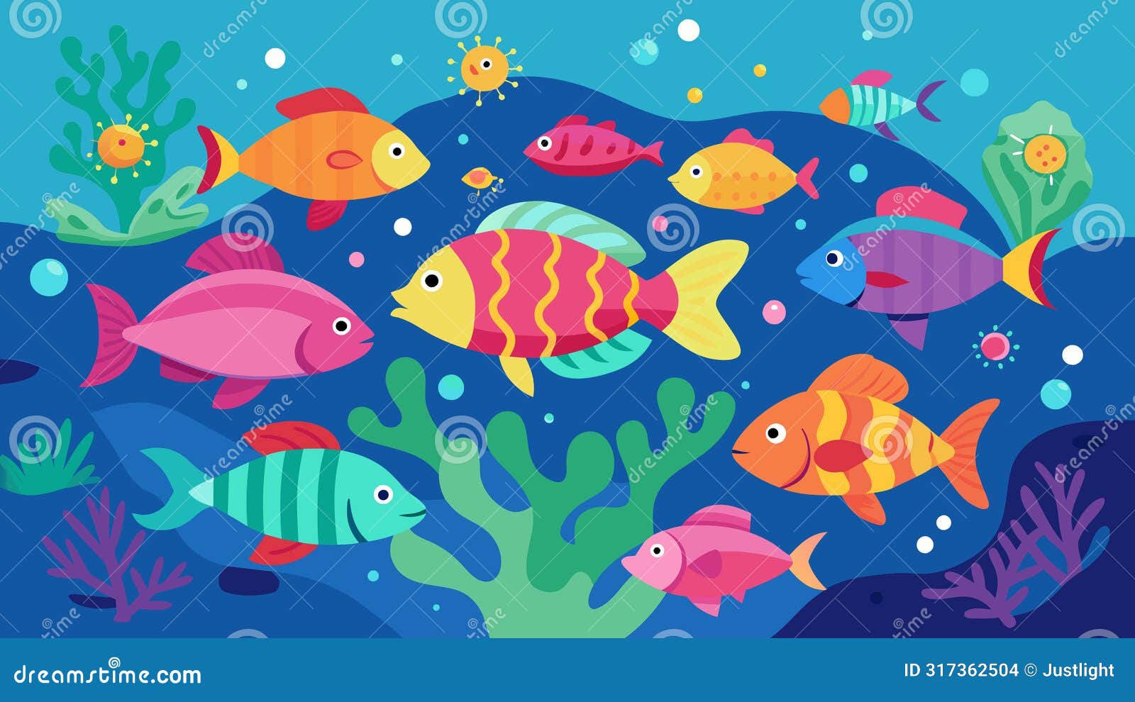 a coral reef with each colorful fish representing a different aspect of mental wellness swimming and interacting in a