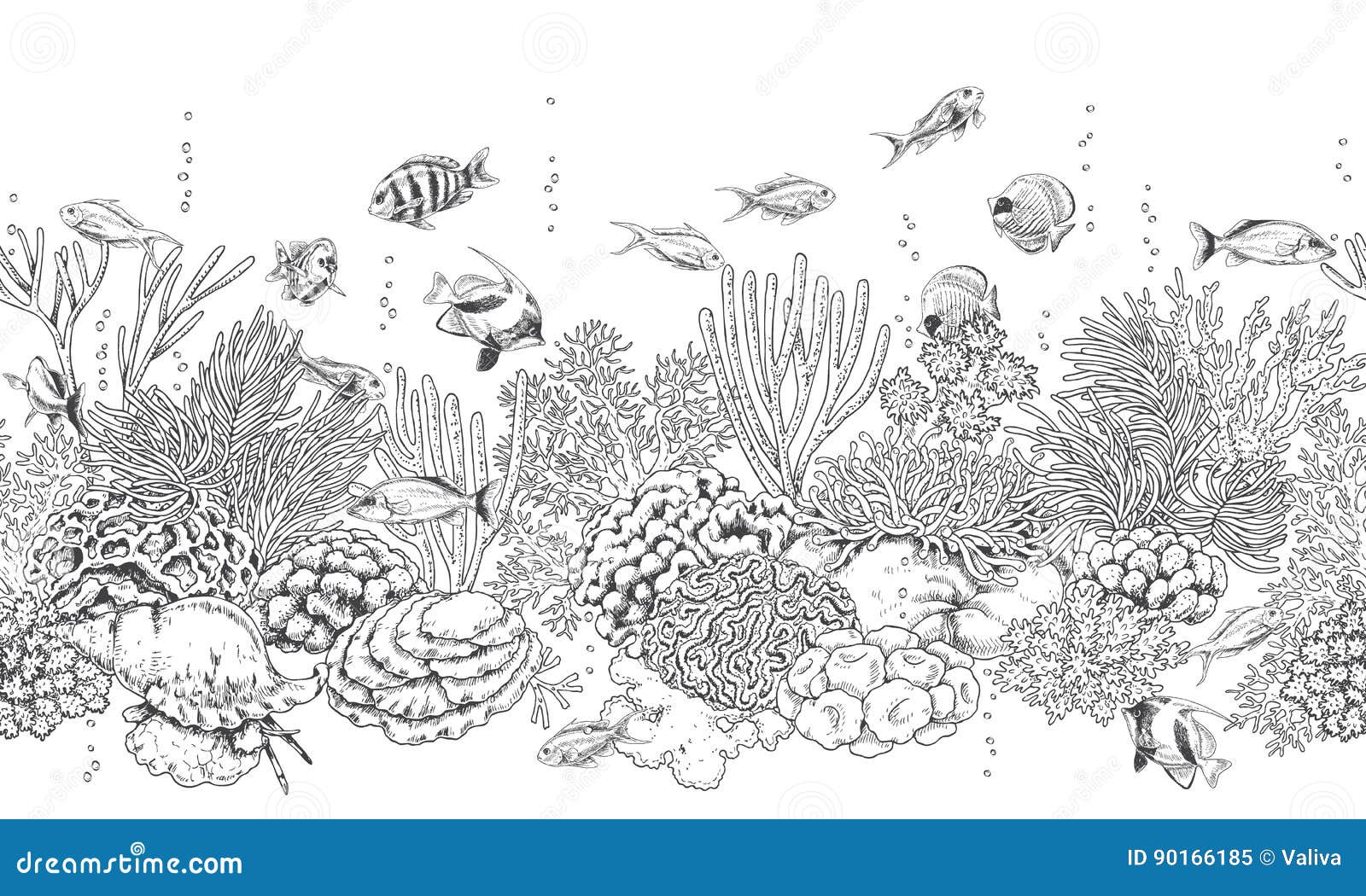 Coral Reef and Fishes Pattern Stock Vector - Illustration of coloring ...