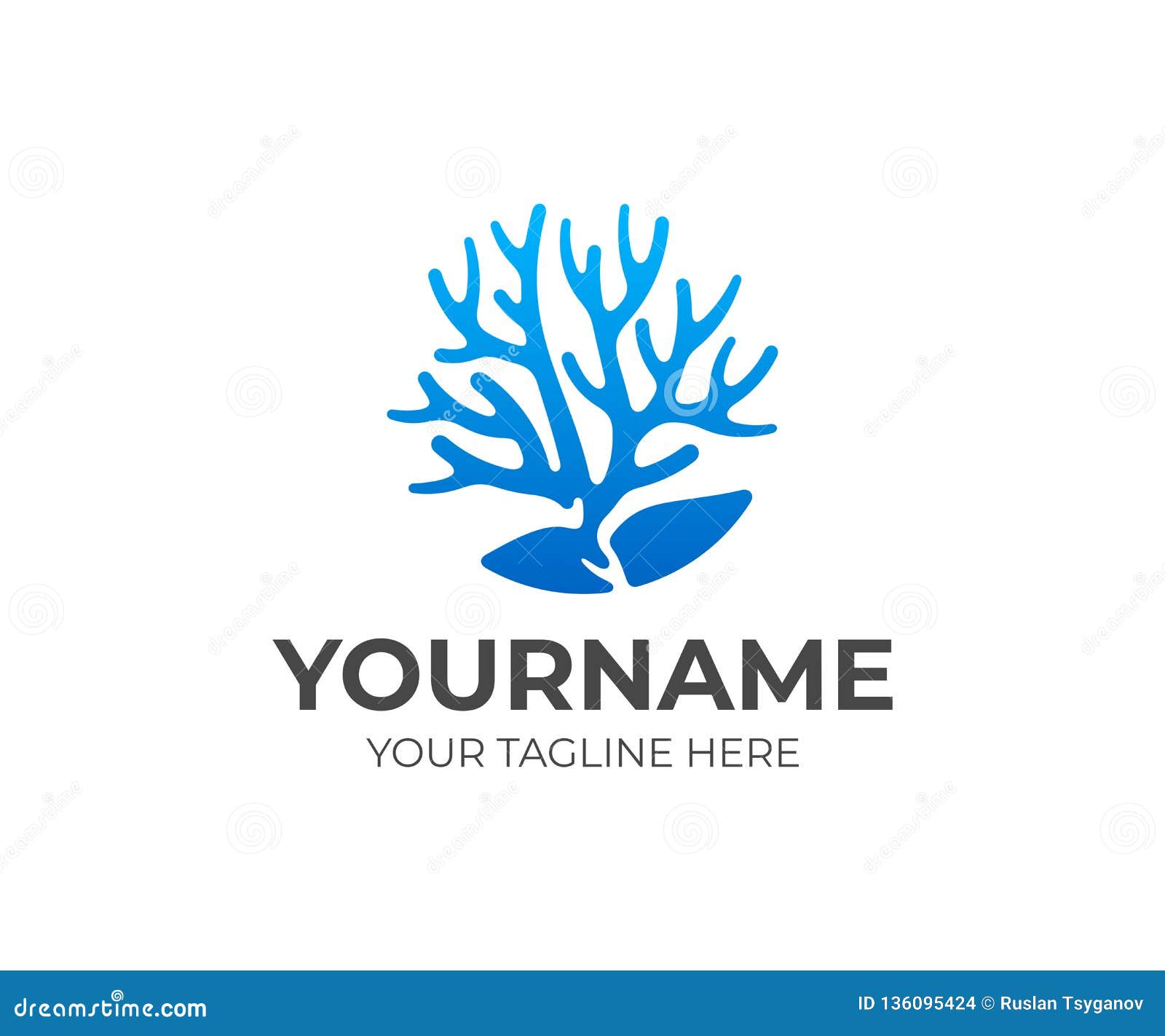 Coral Reef Logo Design. Coral with Stone Vector Design Stock Vector