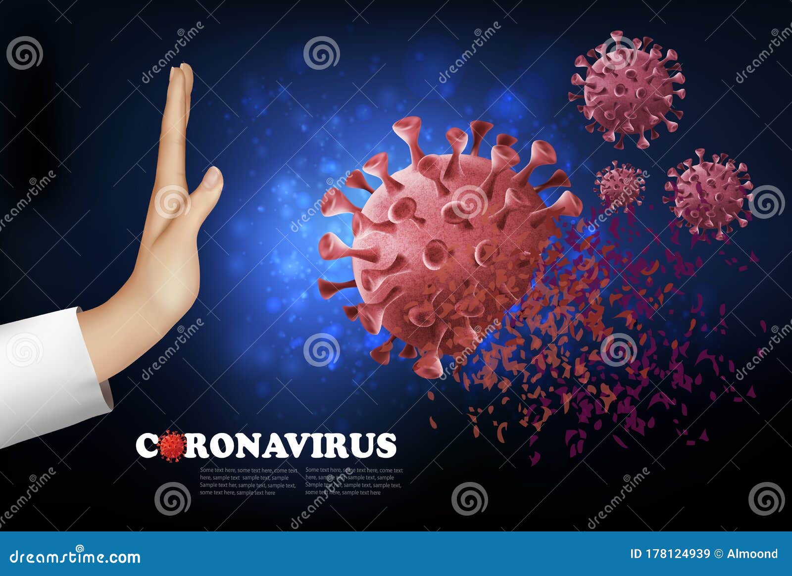 coranavirus pandemic background. hand destroying virus covid - 19