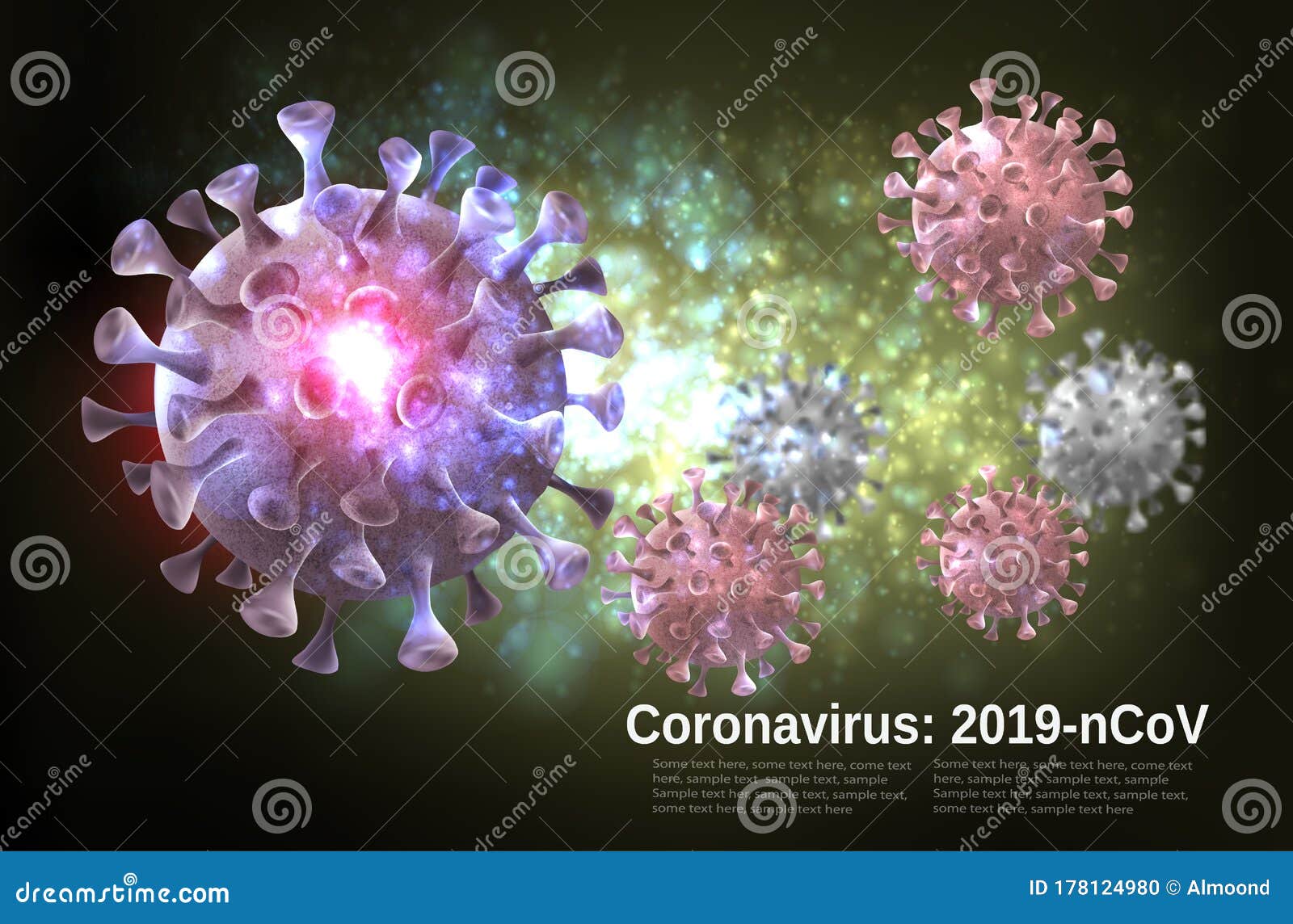 coranavirus panorama. background with virus covid - 19 molecules