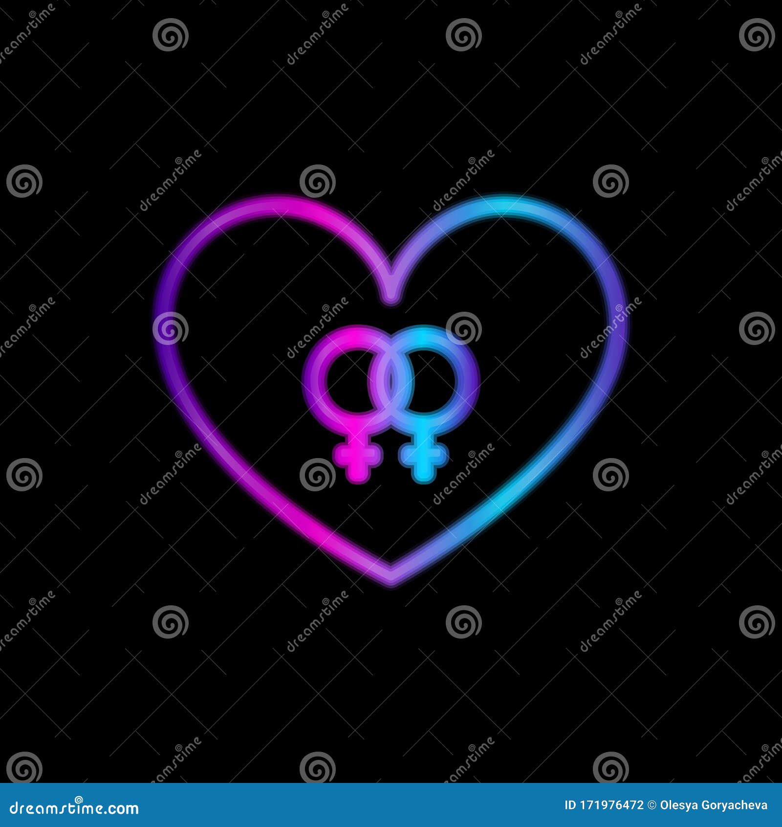 Corazón Neón Con Símbolo De Lesbianismo Sobre Fondo Negro Ilustración del  Vector - Ilustración de concepto, igualdad: 171976472