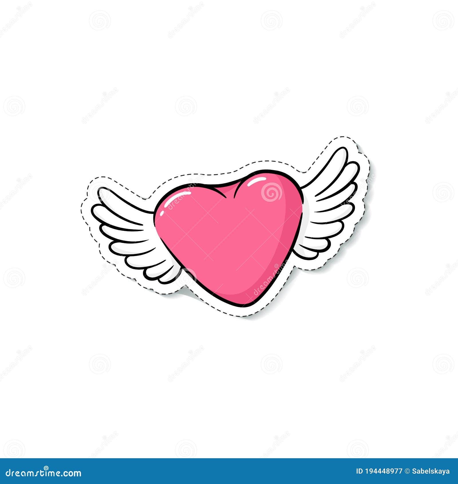 Corazón Rosa Lindo Con Las Alas De ángel Pegatina De Dibujos Animados  Aislados En Fondo Blanco. Ilustración del Vector - Ilustración de alas,  romance: 194448977