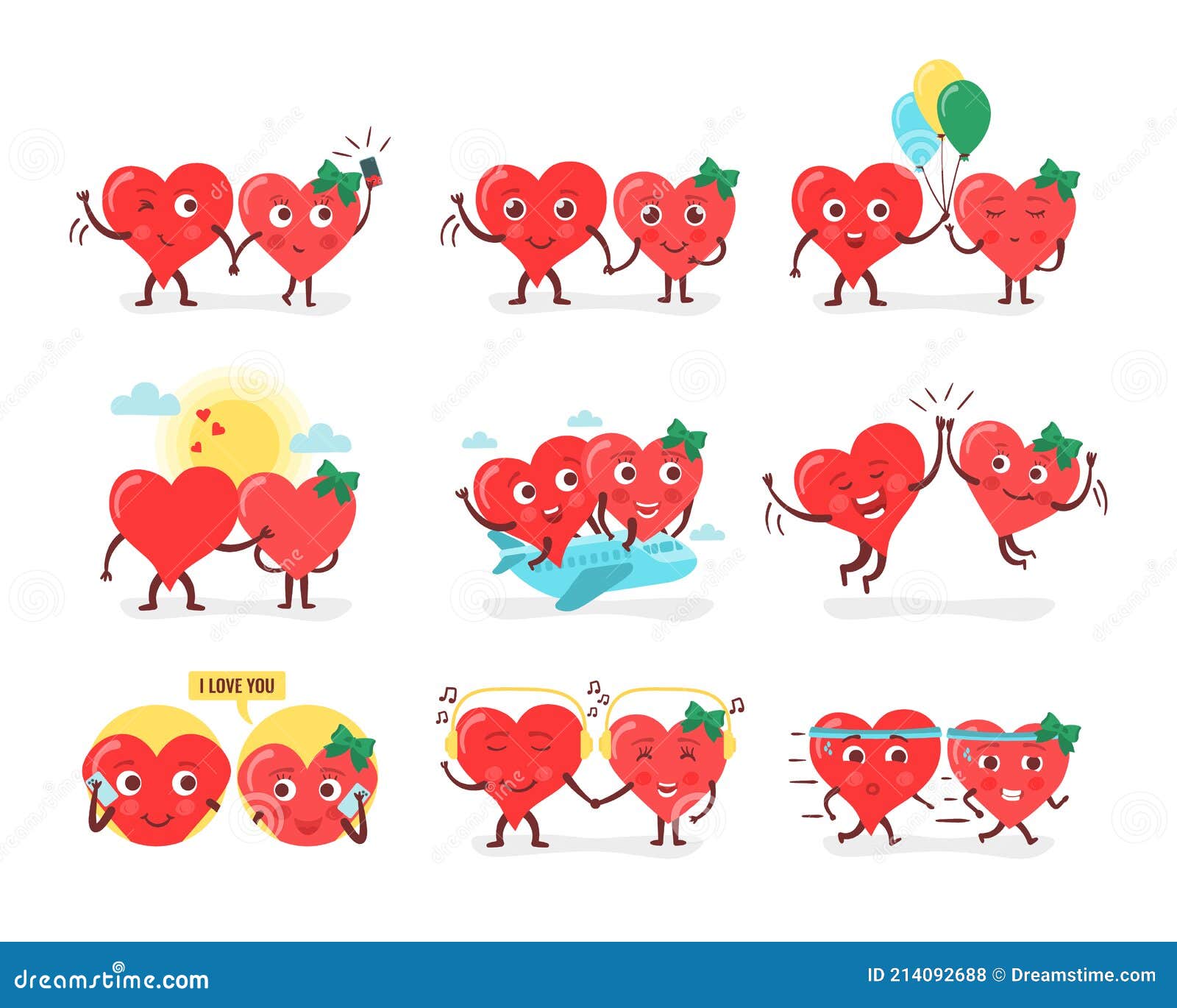 Corazones Rojo Dibujos Animados Símbolos Amor Emoción Ilustración del  Vector - Ilustración de felicidad, emocional: 214092688