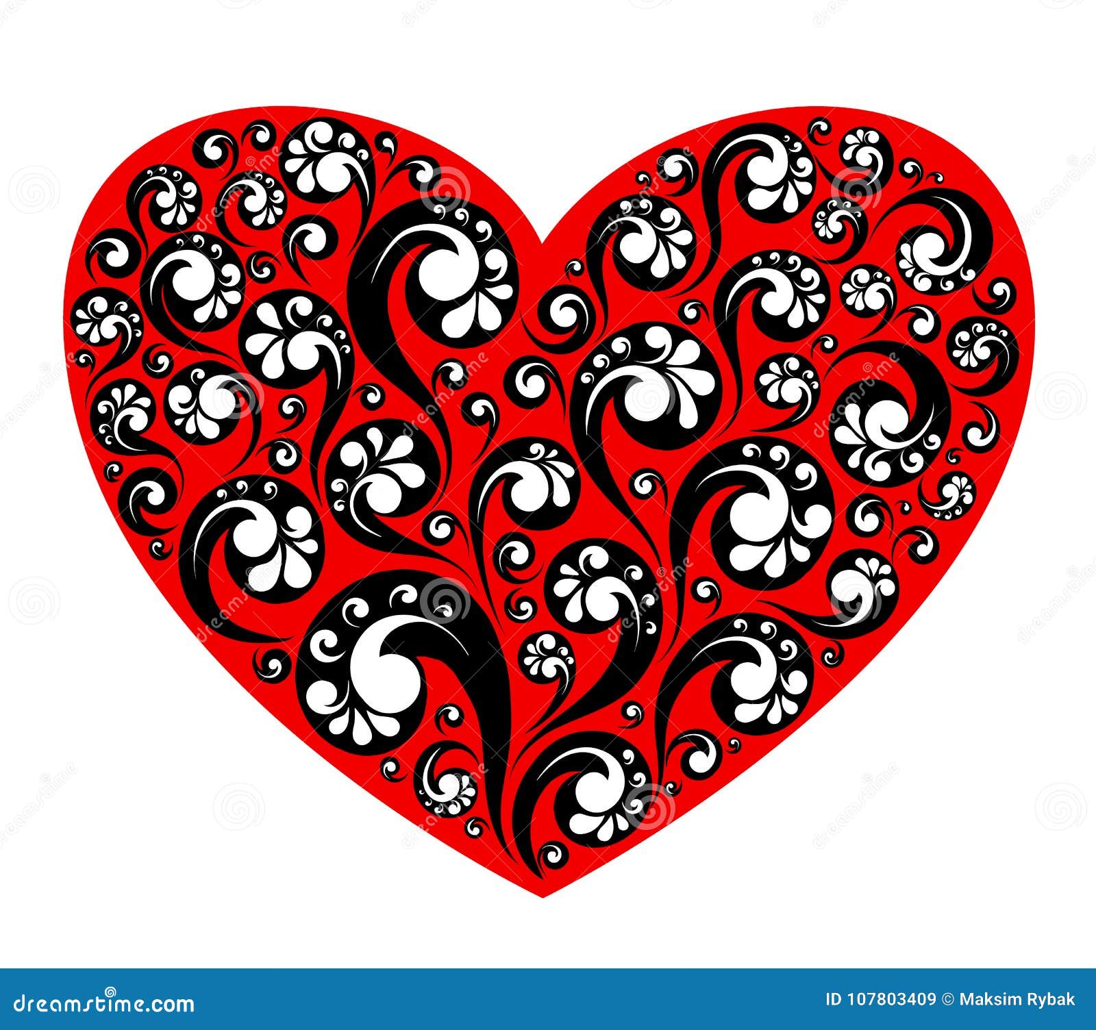 Coração vermelho do vetor com pintura decorativa. Vector a ilustração do coração vermelho com pintura decorativa, símbolo do amor