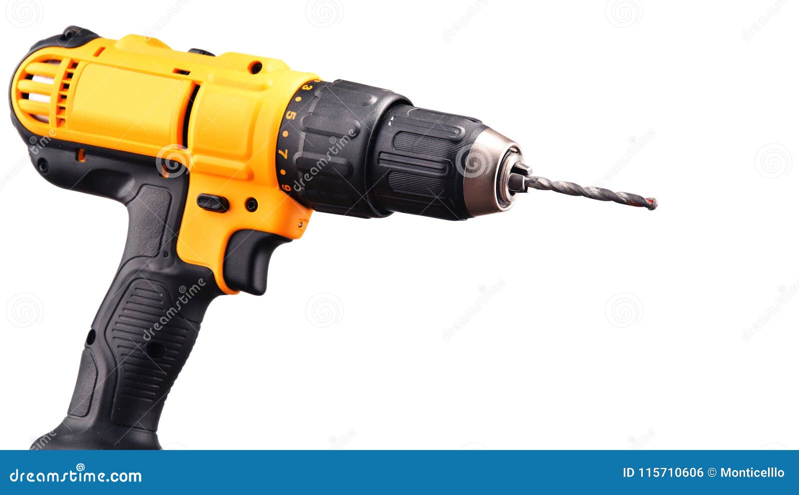 Cordless Drill with Drill Bit Working Also As Gun Stock Photo Image