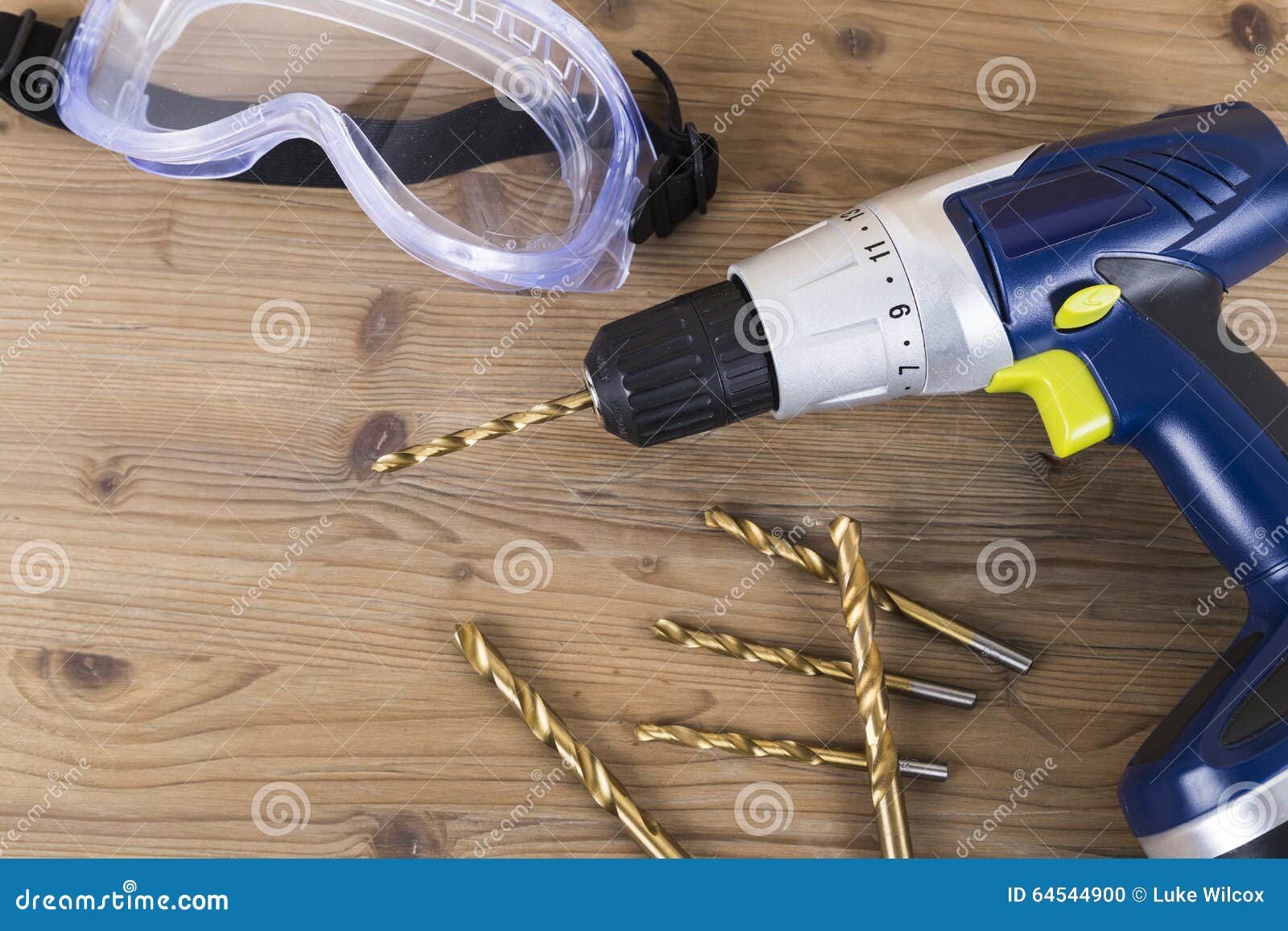 Cordless Power Drill and Goggles Stock Photo Image of closeup, silver