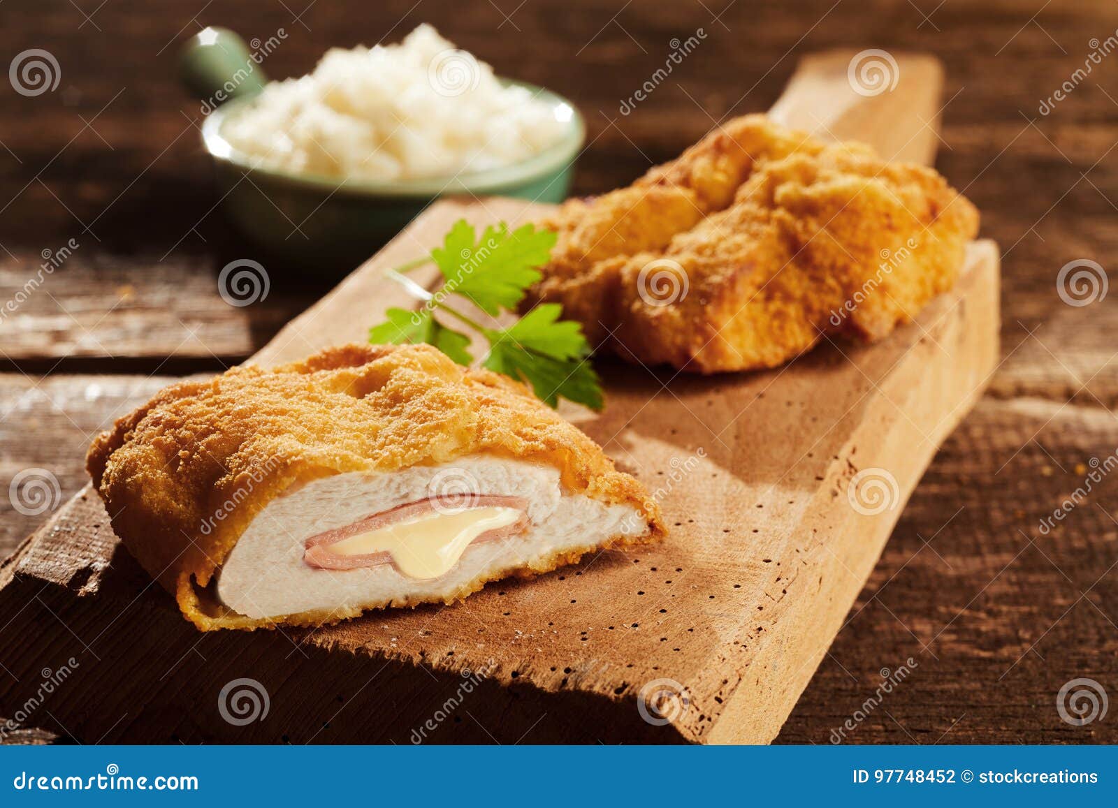cordon bleu chicken on cutting board