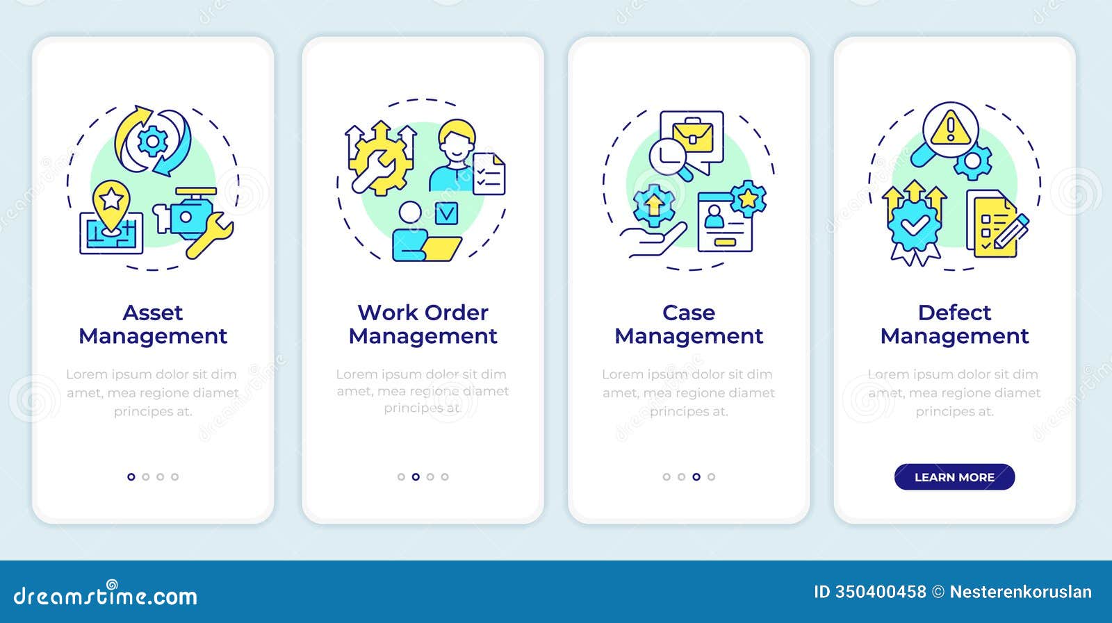 core features of fsm systems onboarding mobile app screen