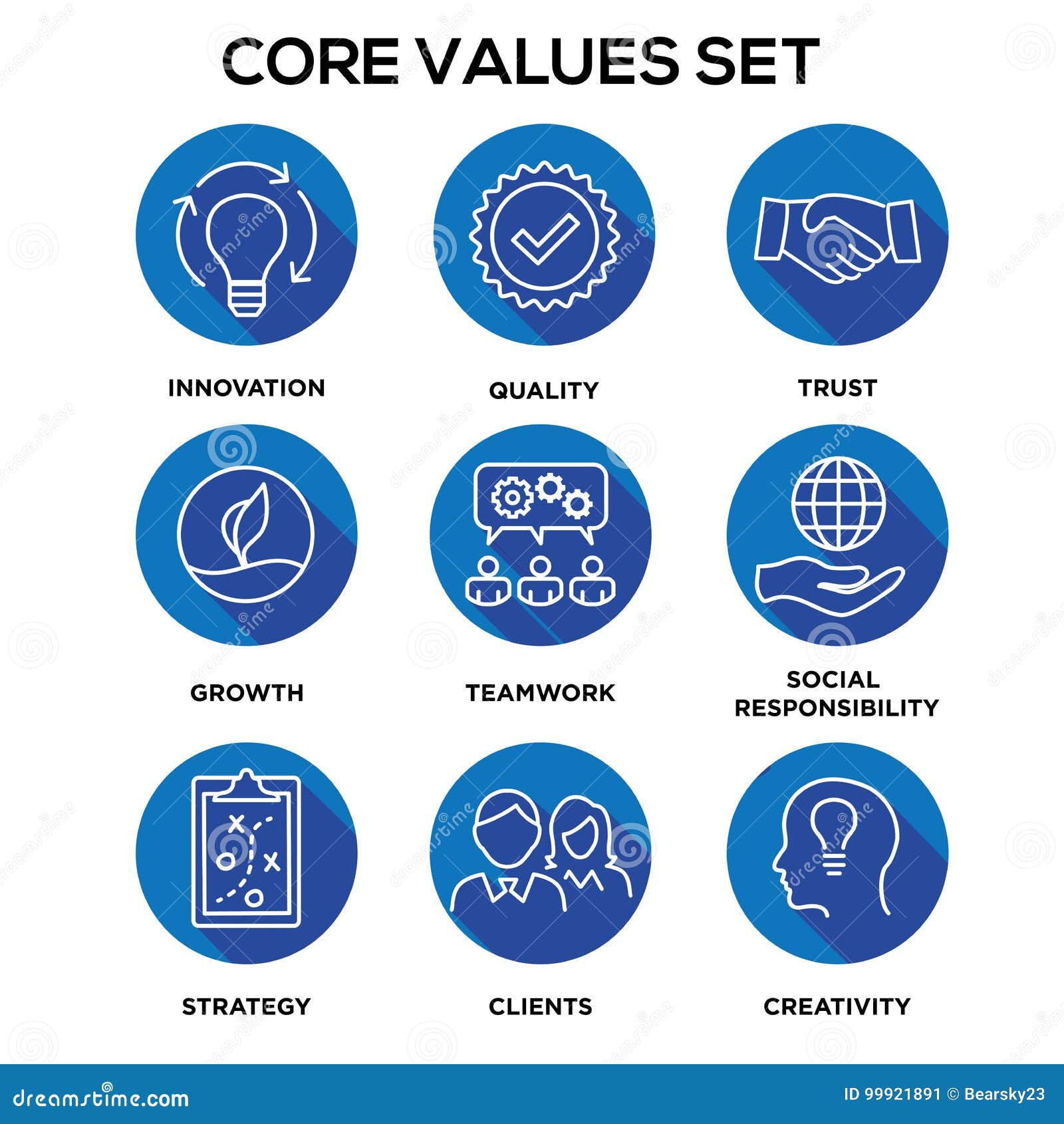 Core Values Mission Integrity Value Icon Set With Vision Hon Stock