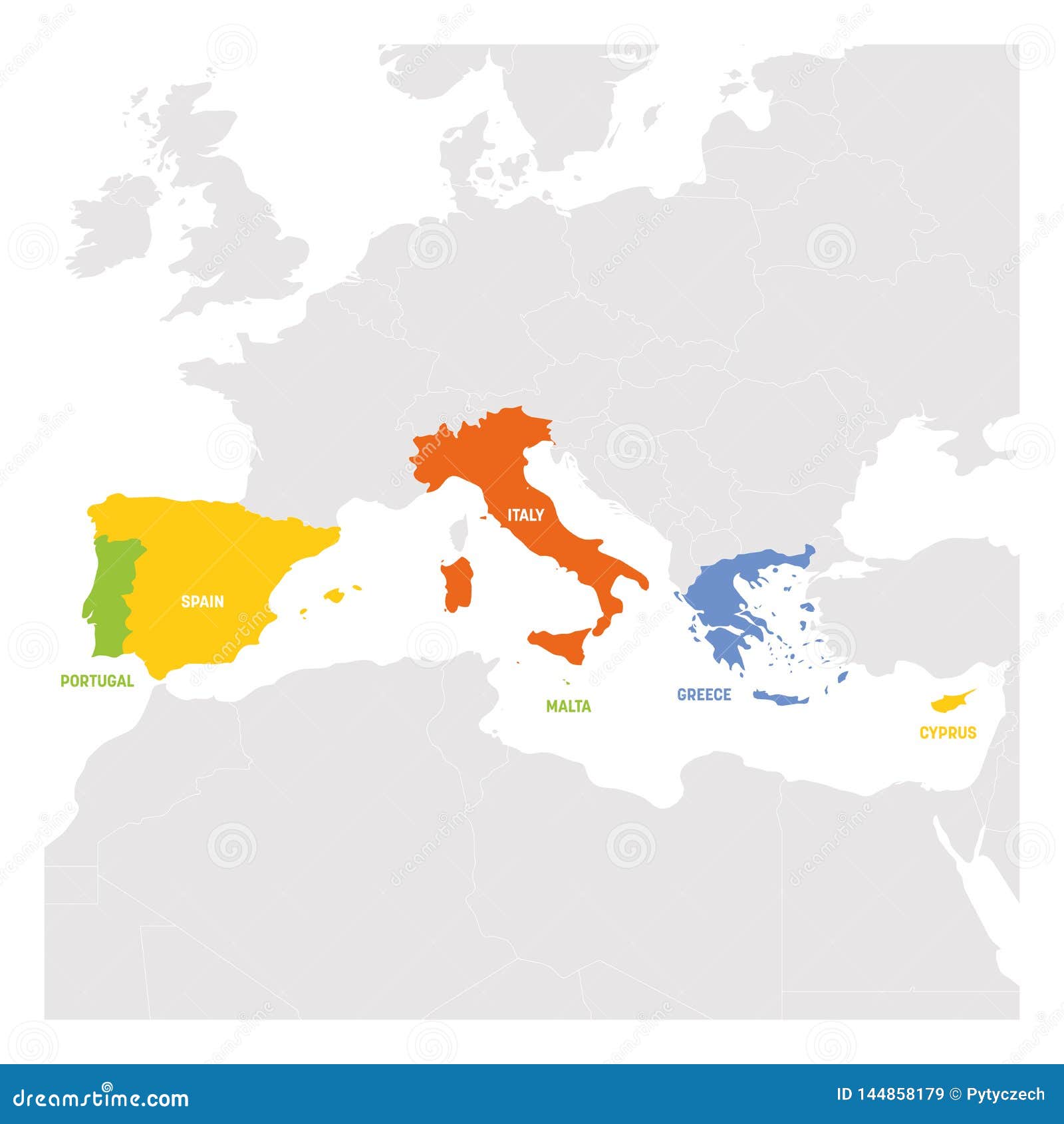 Южная область Европы Карта стран в Южной Европе вокруг Средиземного моря RИллюстрация вектора - иллюстрации насчитывающей план, з��мля: 144858179
