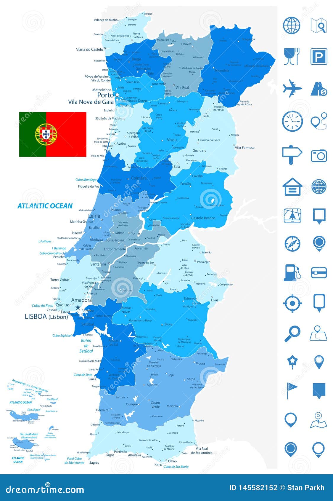 Mapa ampliado de portugal no mapa do mundo centrado na américa